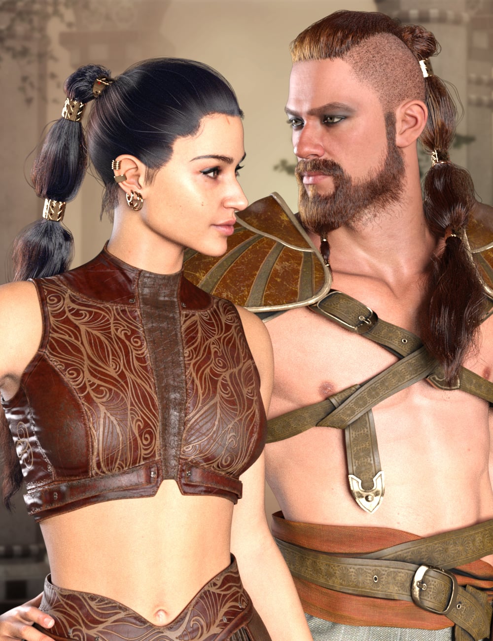 MRL Combinations : Warrior Braid and Beard For Genesis 9 by: Mihrelle, 3D Models by Daz 3D