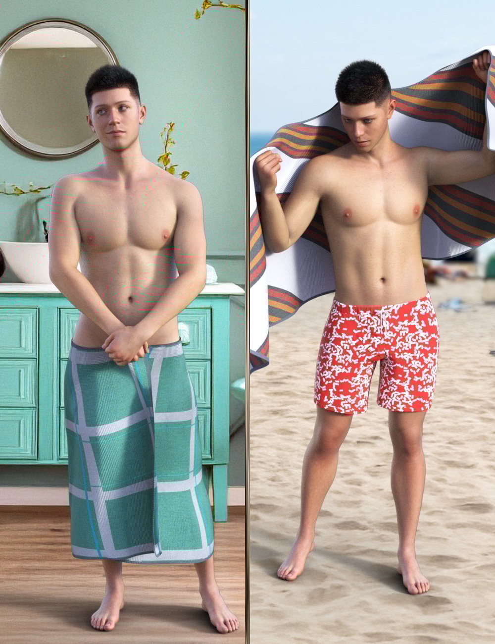 JW V2 dForce His Towel Prop and Poses for Genesis 9 by: JWolf, 3D Models by Daz 3D