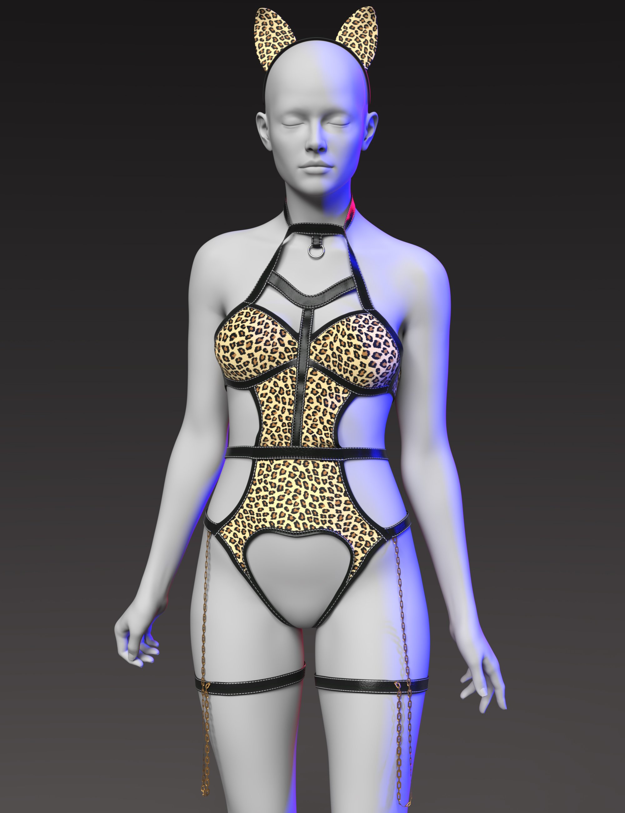 dForce GN Leopard Print Cat Bodysuit for Genesis 9, 8.1, and 8 Female