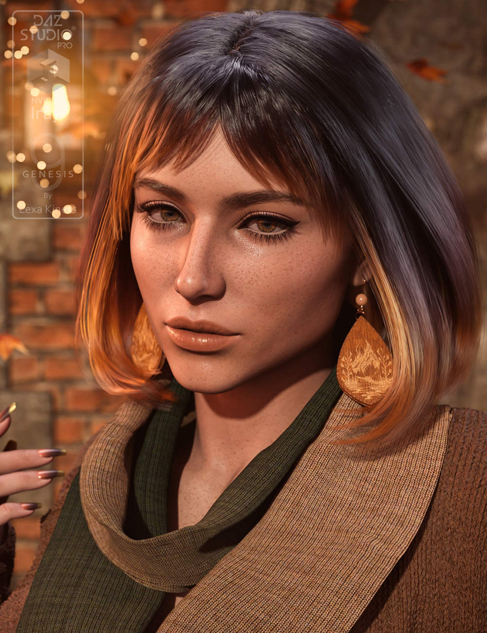 dForce Siena Hair and Earrings for Genesis 9 by: Lexa Kiness, 3D Models by Daz 3D