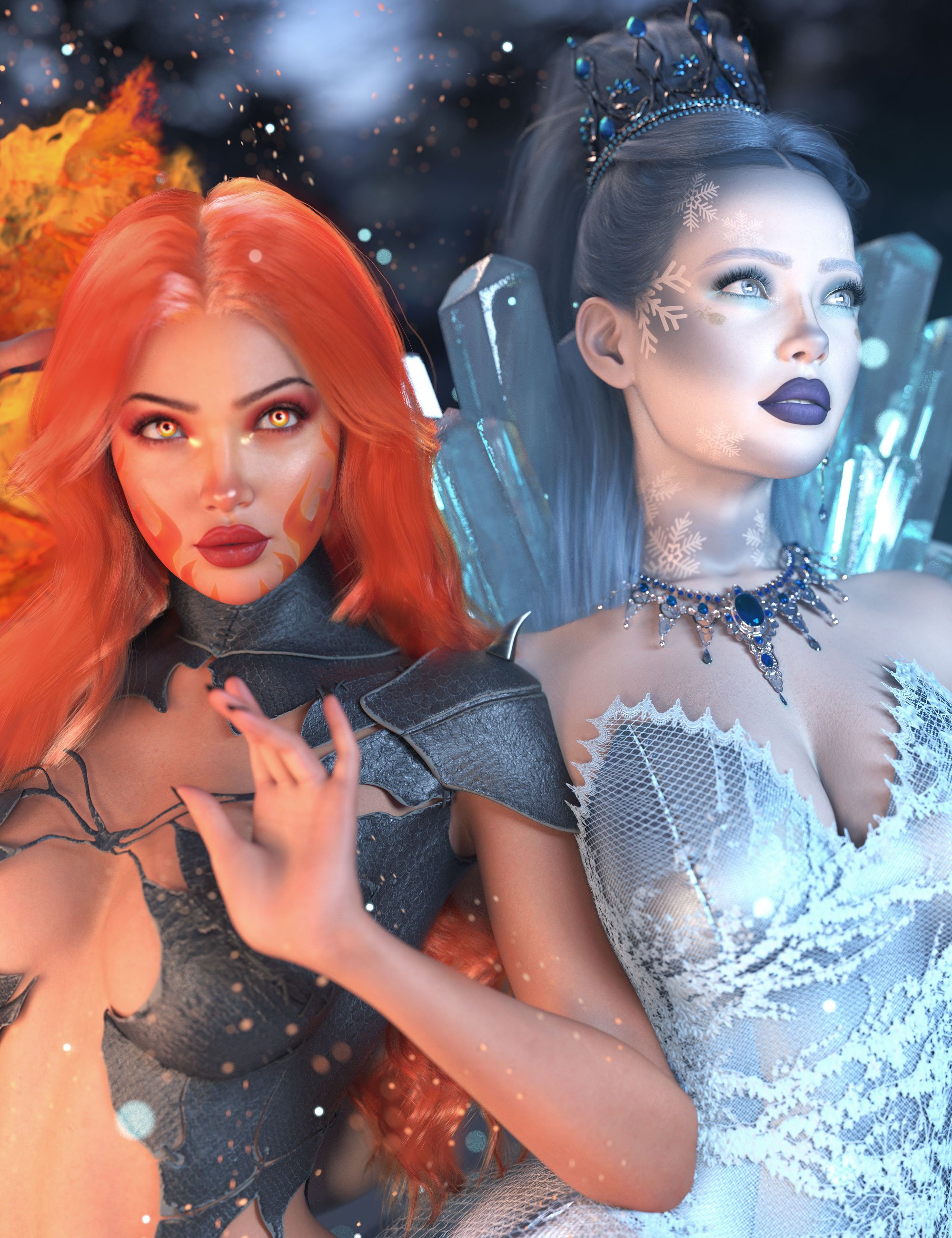 Frost Fire LIE Makeup for Genesis 9 by: 3D SugarCosmoXpressionFriendship Studio, 3D Models by Daz 3D