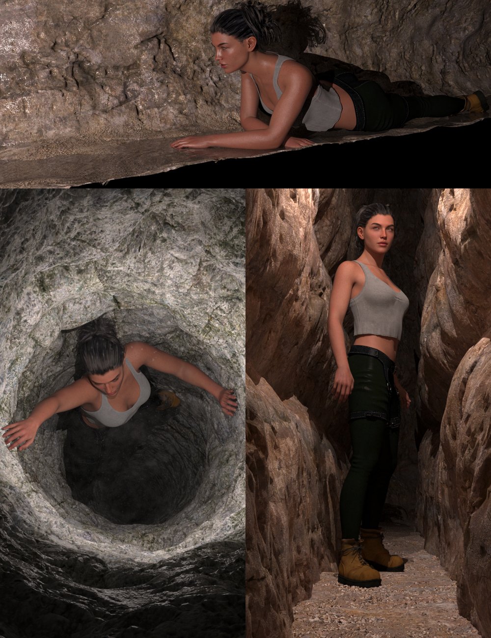 FM Cave Crawling Poses for Genesis 9 and 8 Female by: Flipmode, 3D Models by Daz 3D