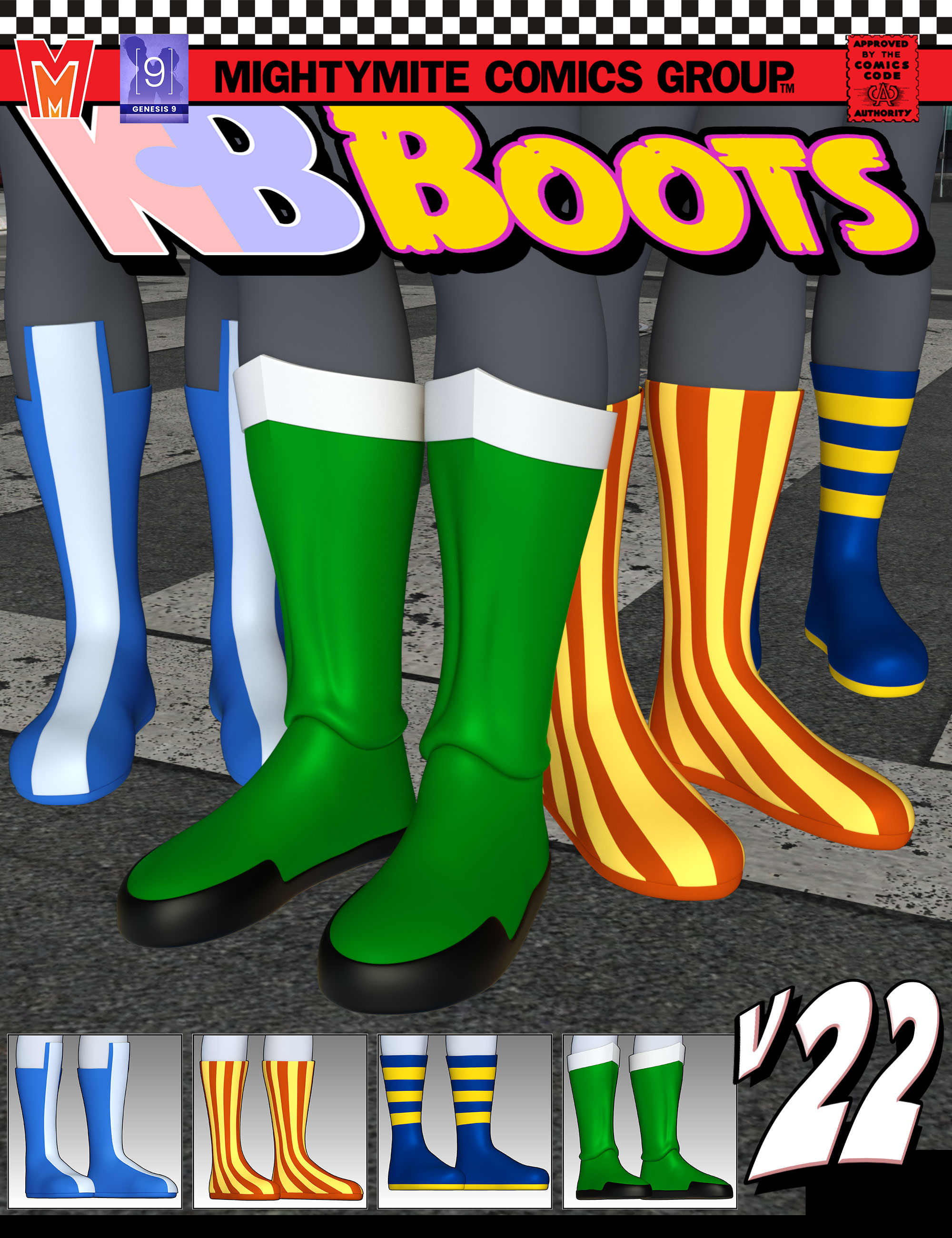 Boots v022 MMKBGenesis 9 by: MightyMite, 3D Models by Daz 3D