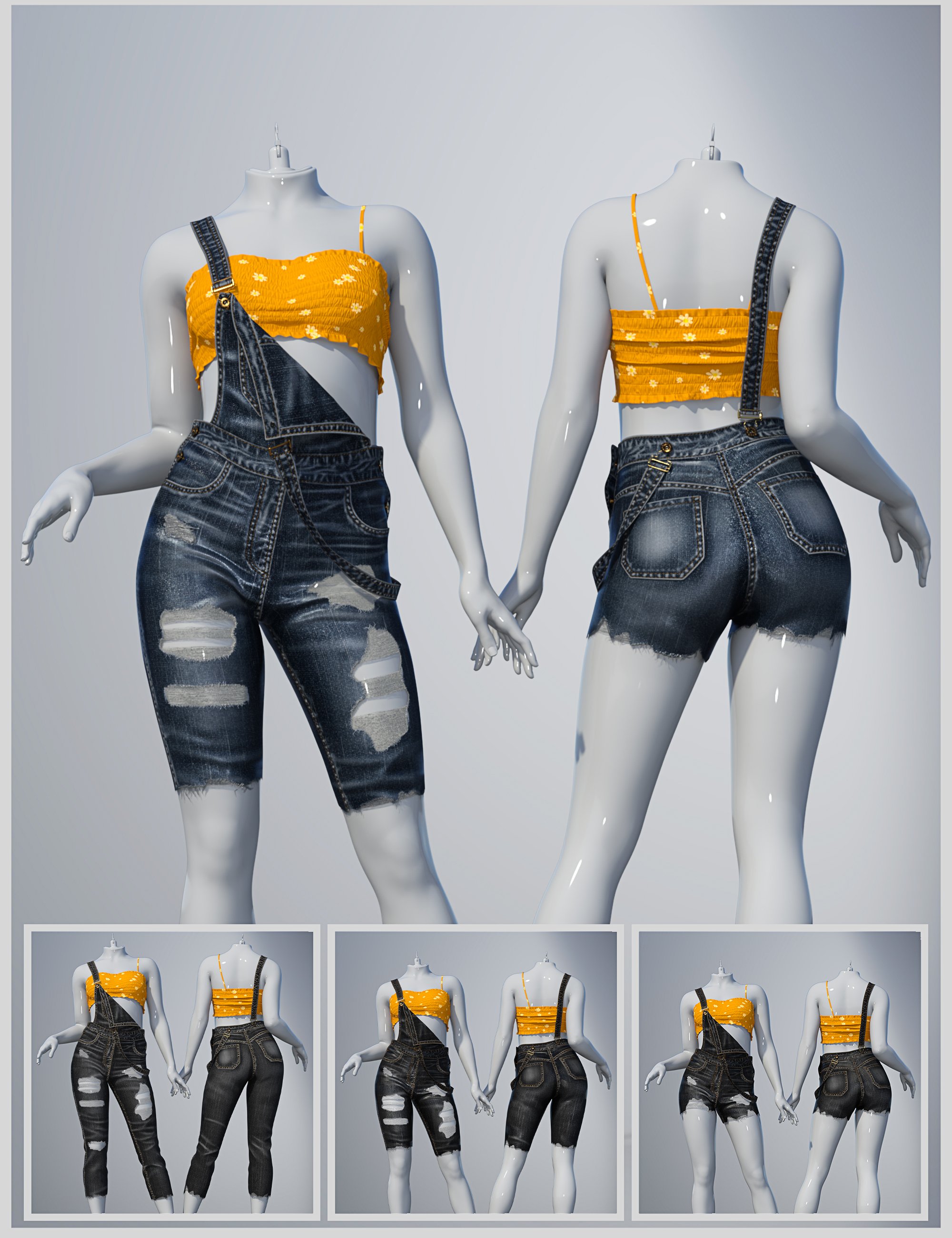 dForce SU Denim Overalls Collection for Genesis 9 by: Sue Yee, 3D Models by Daz 3D