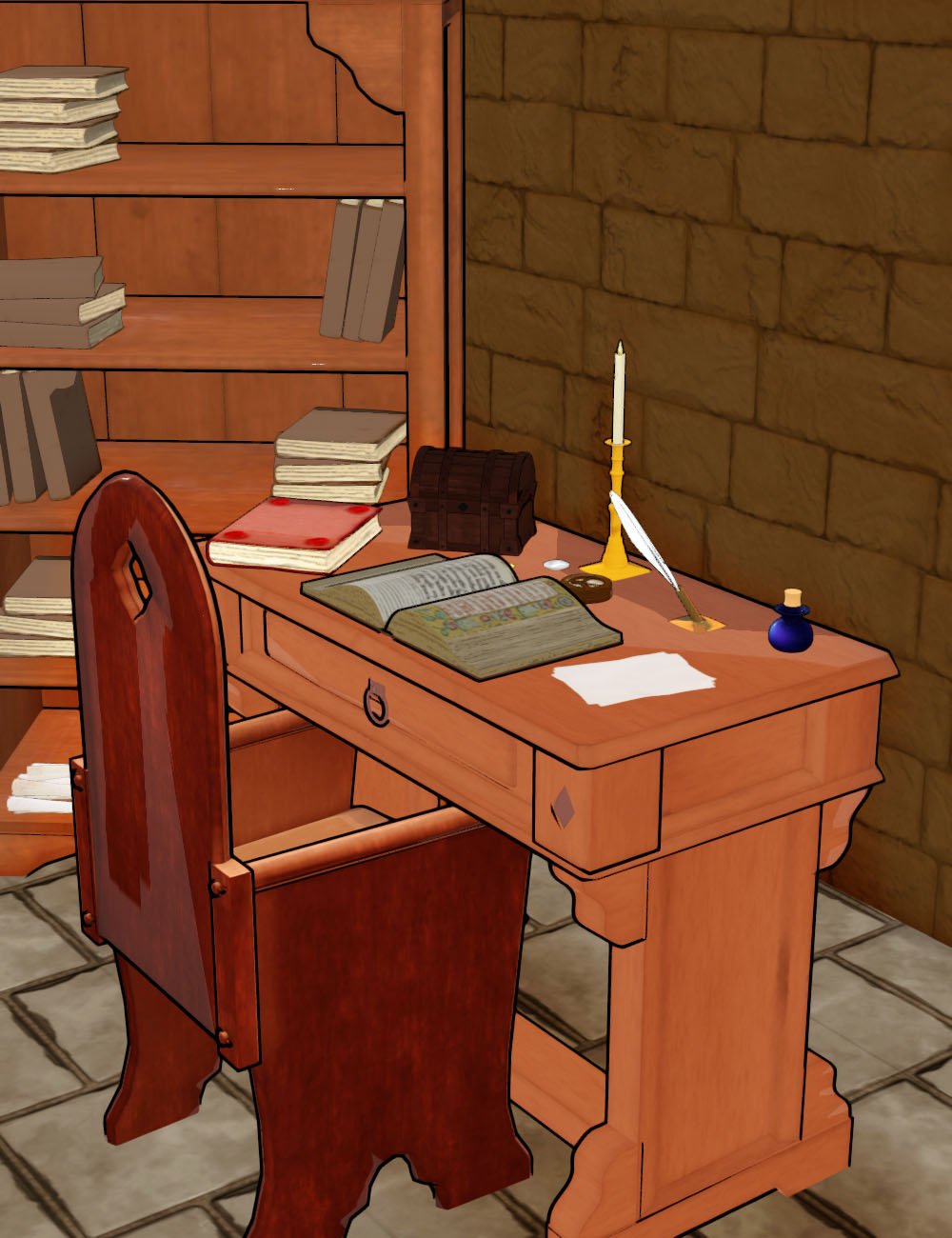 Medieval Scholar Workstation Filatoon by: Muze, 3D Models by Daz 3D
