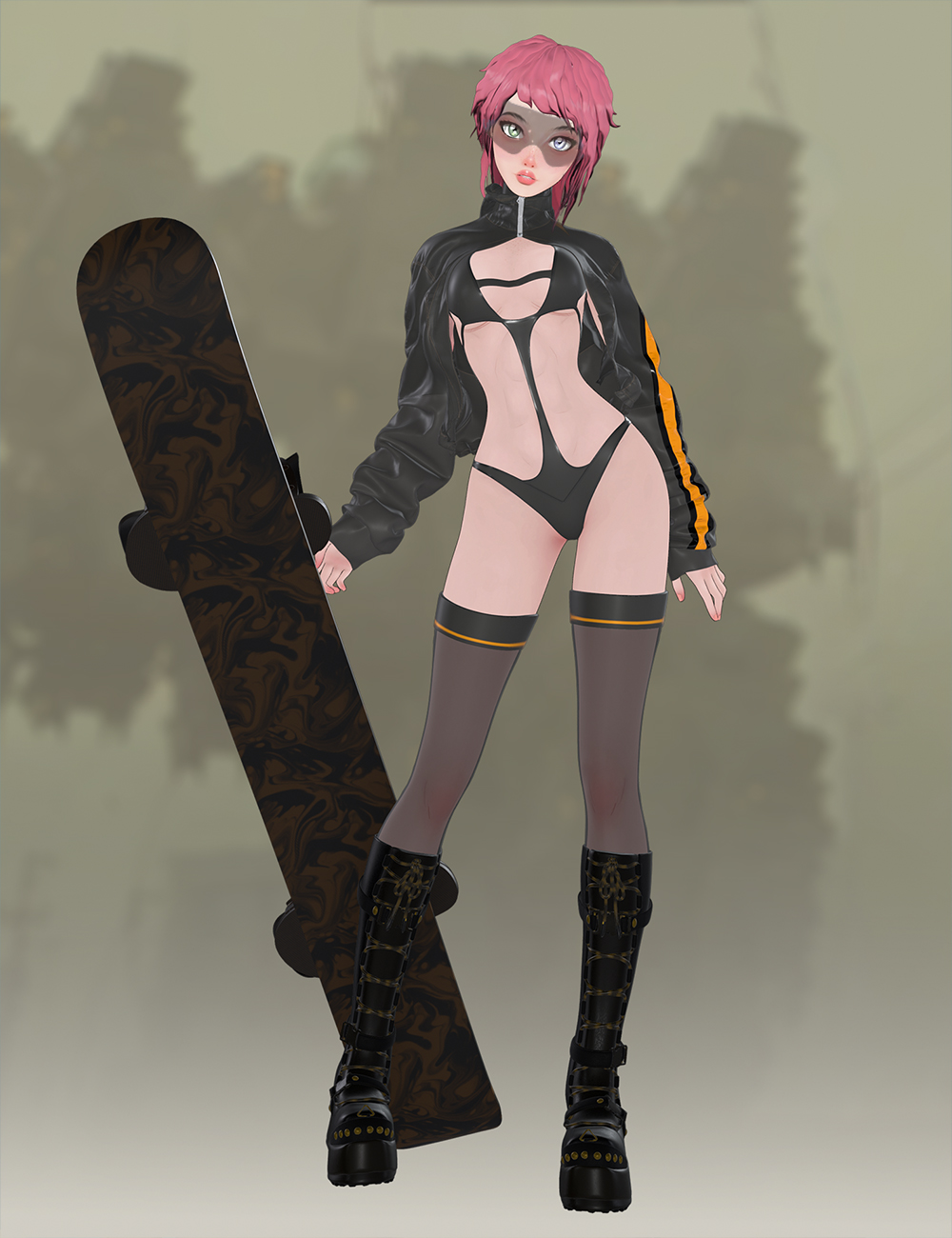 dForce Fedora Ski Outfit for Genesis 9 by: Chrryt, 3D Models by Daz 3D