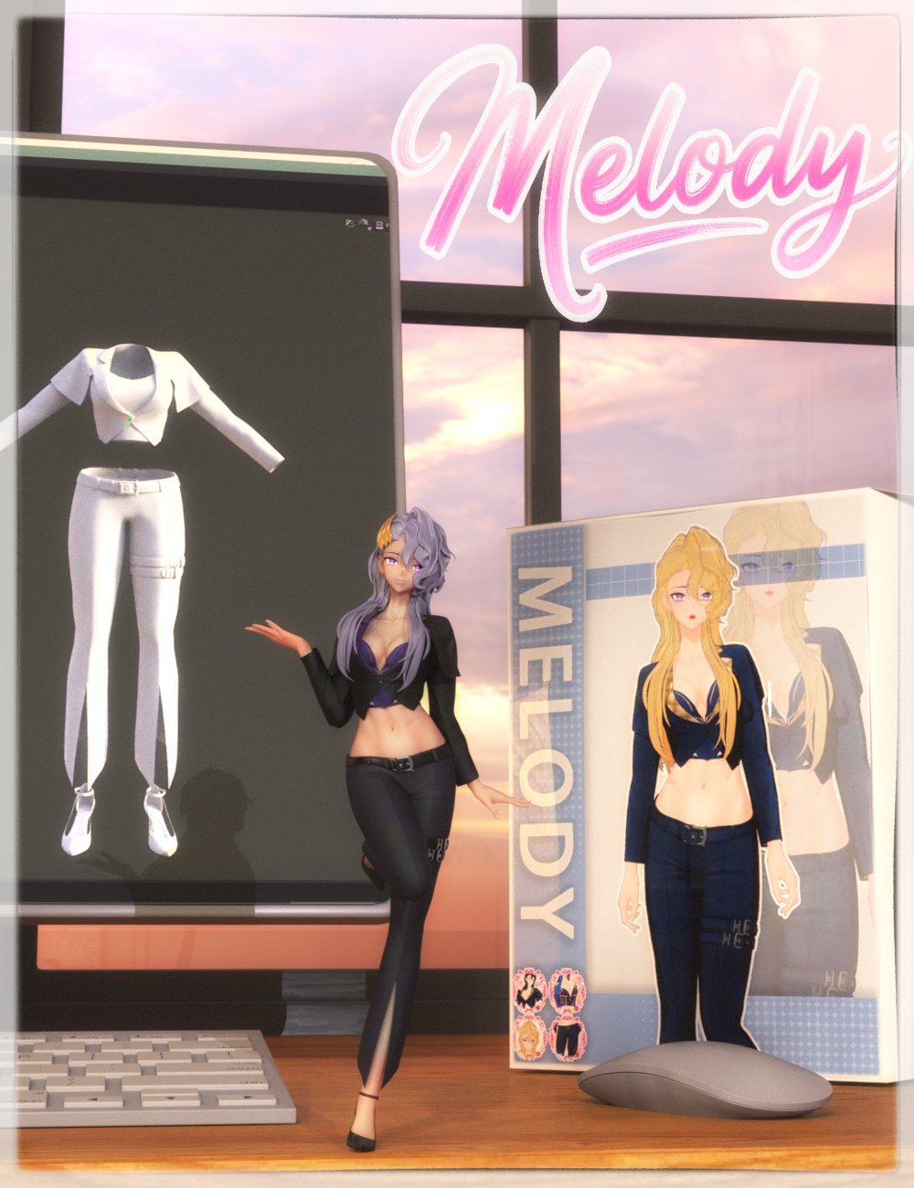 Kujira Melody Stylized Suit Set for Genesis 9 Toon by: KujiraNirvana, 3D Models by Daz 3D