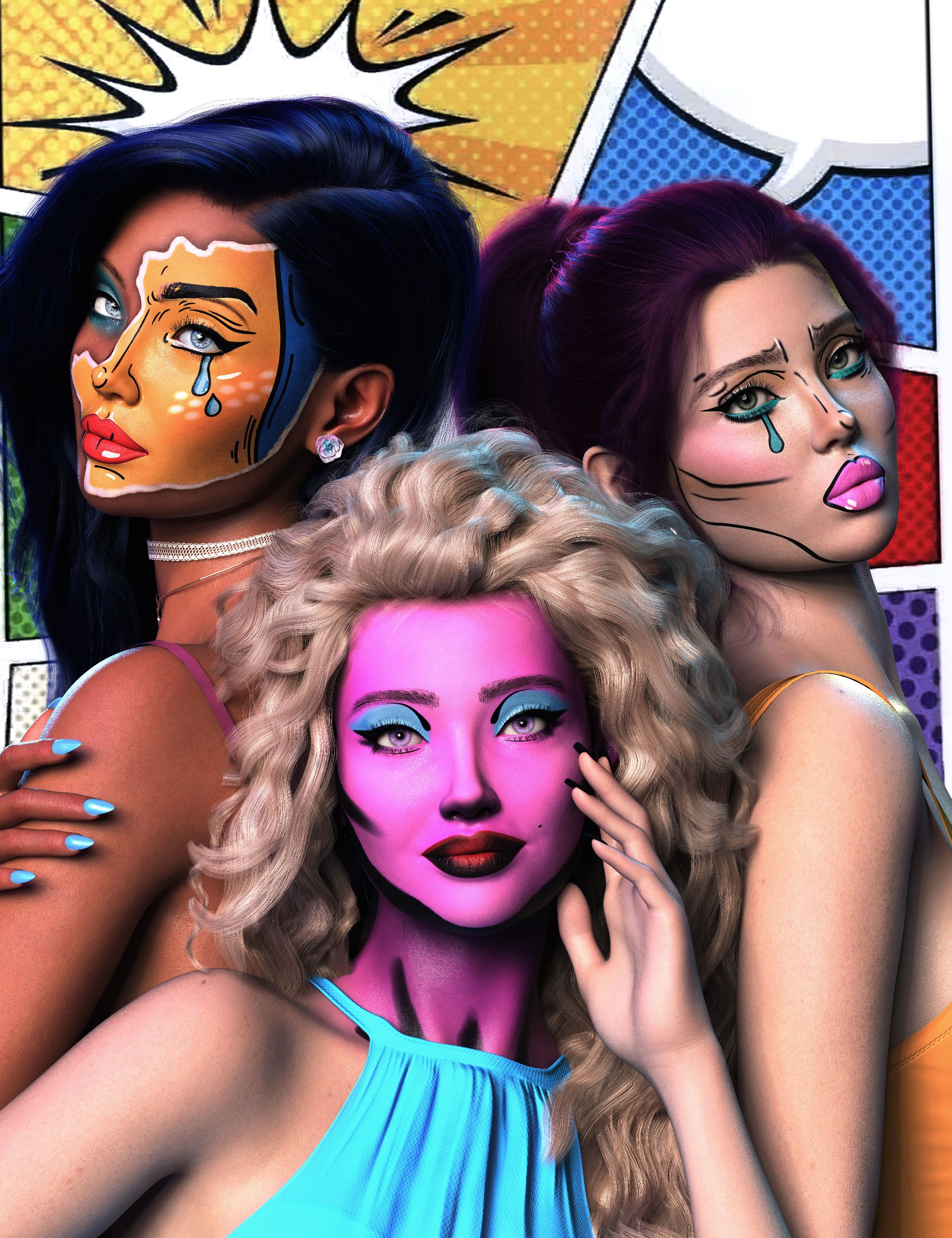 Pop Beauty LIE Makeup for Genesis 9 by: 3D SugarCosmoXpressionFriendship Studio, 3D Models by Daz 3D