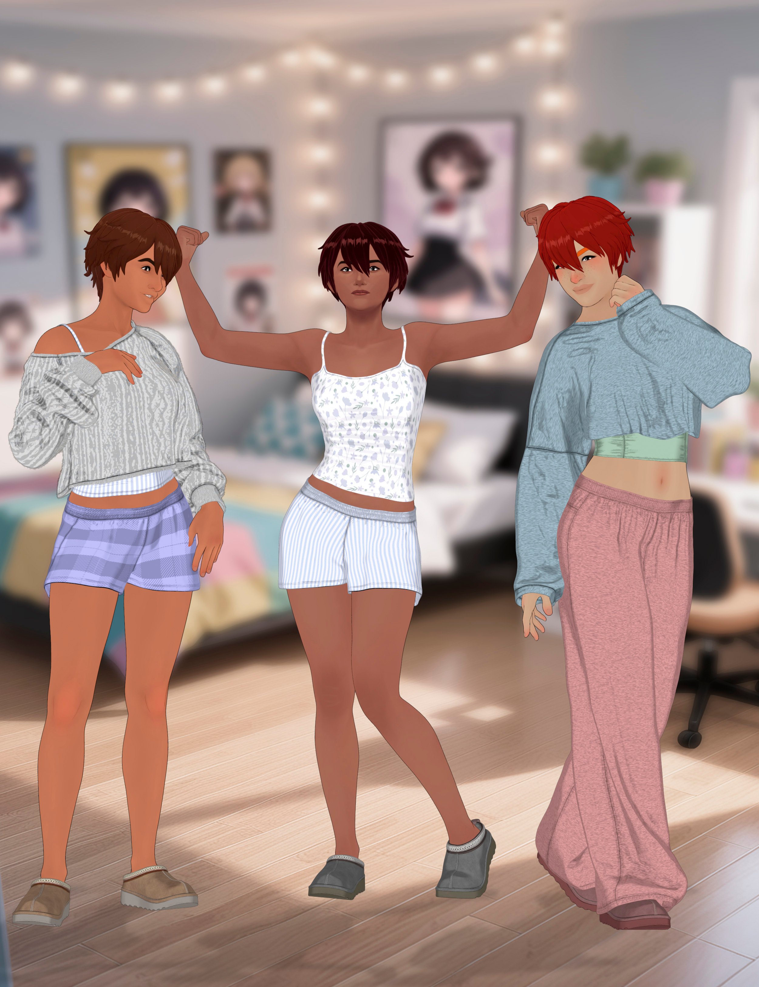 dForce Cozy Wear Set for Toon for Genesis 9 by: fjaa3d, 3D Models by Daz 3D