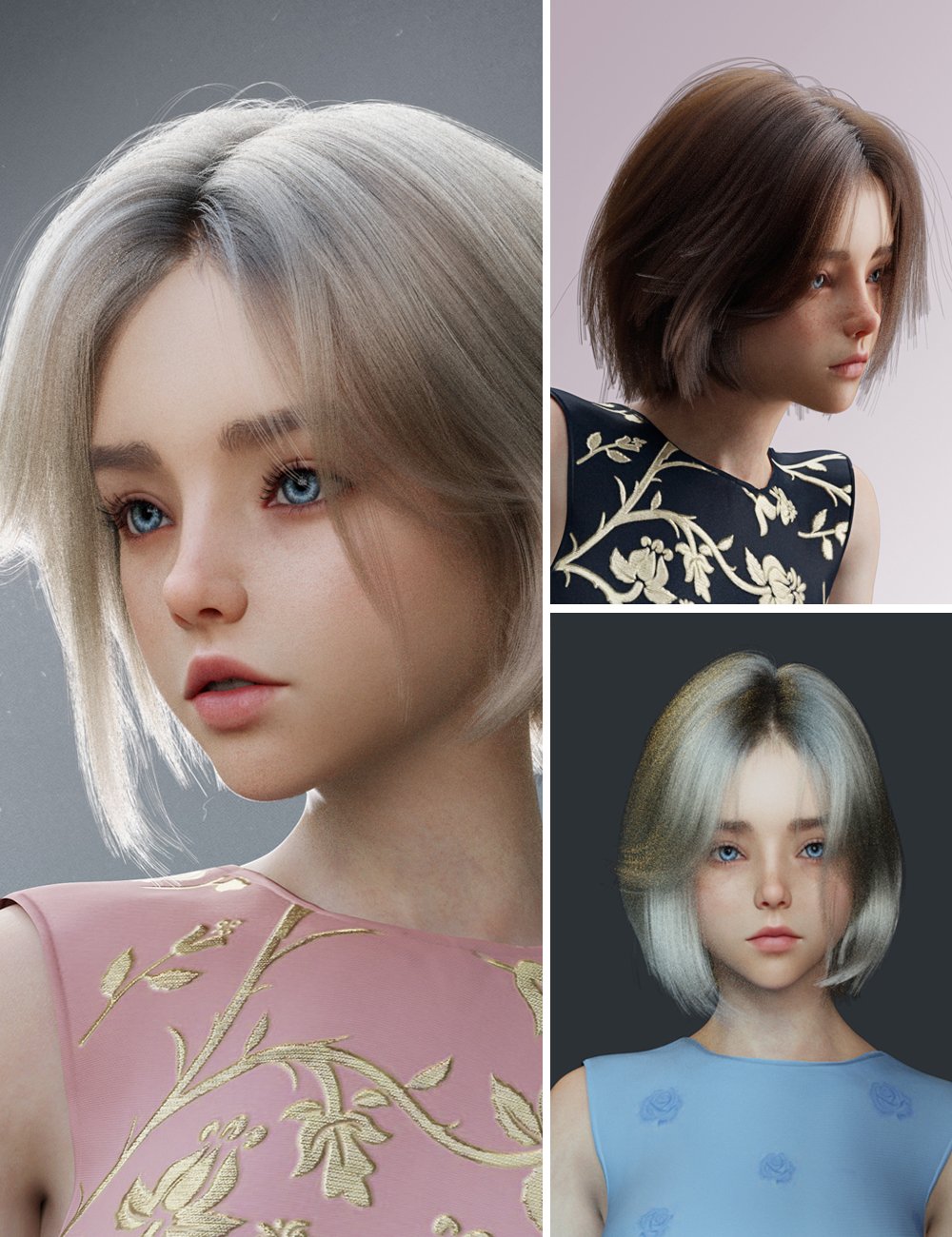 dForce French Short Hair for Genesis 9 by: Magic Brush, 3D Models by Daz 3D