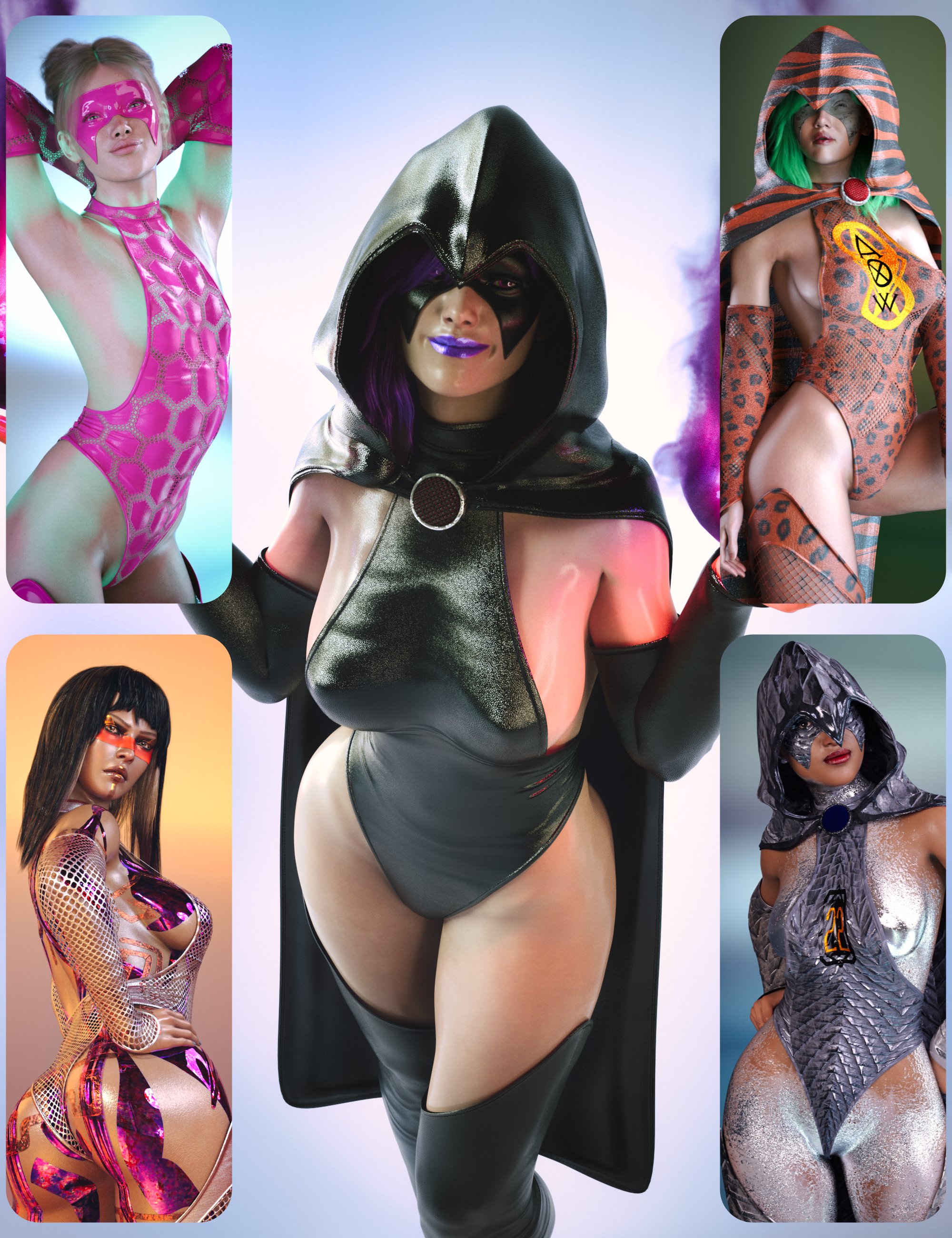 dForce Obsidian Superhero Outfit for Genesis 9, 8.1 and 8 Female Bundle by: SWTrium, 3D Models by Daz 3D