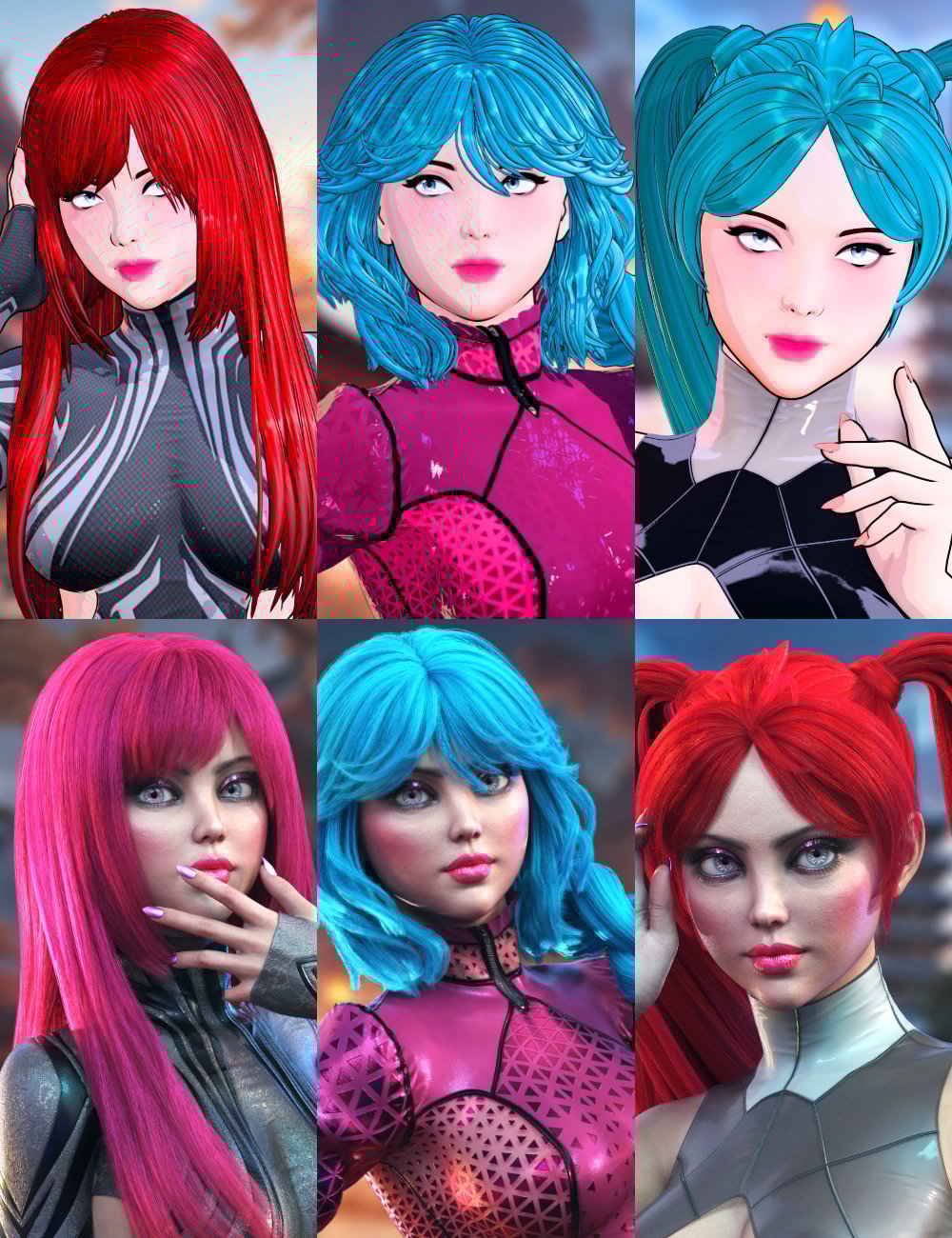 HM Cosplay Hair Bundle by: HM, 3D Models by Daz 3D