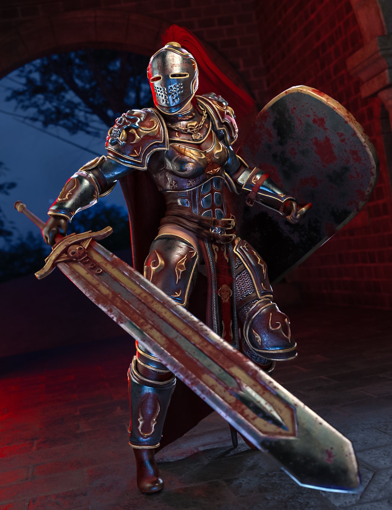 dForce Obsidian Warlord Fantasy Armor for Genesis 8, 8.1 and 9 Females by: Val3dartbiuzpharb, 3D Models by Daz 3D