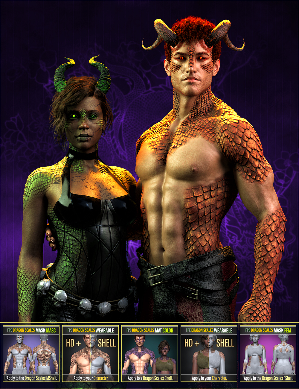 FPE HD Dragon Scales for Genesis 9 by: FenixPhoenixEsid, 3D Models by Daz 3D