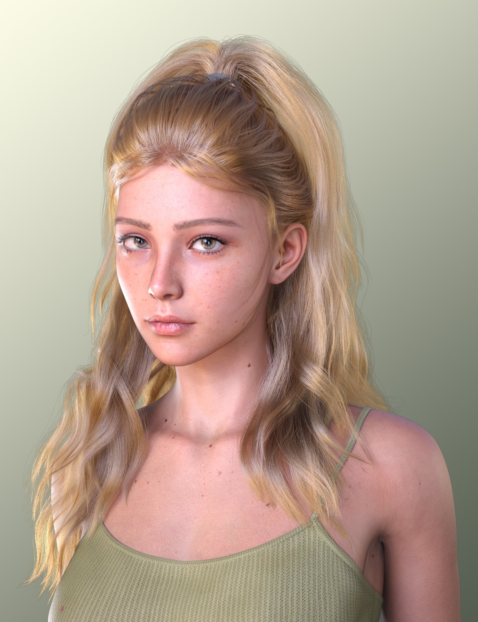 dForce Strand-Based FE Half Up Ponytail Hair for Genesis 9, 8 and 8.1 by: FeSoul, 3D Models by Daz 3D