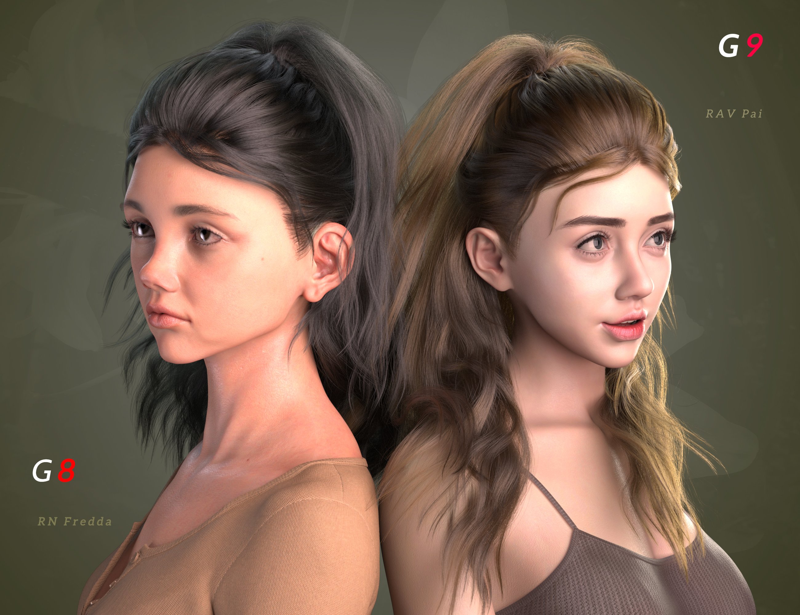 dForce Strand-Based FE Half Up Ponytail Hair for Genesis 9, 8 and 8.1