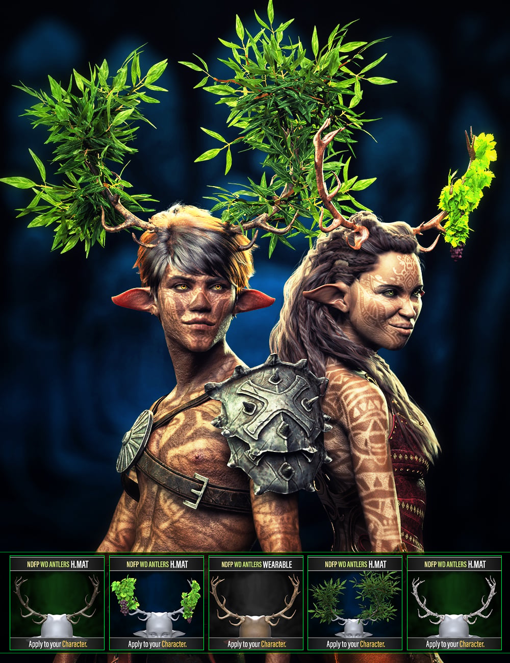 NDFP Wood Druids Antlers for Genesis 9 by: FenixPhoenixNathy Design, 3D Models by Daz 3D
