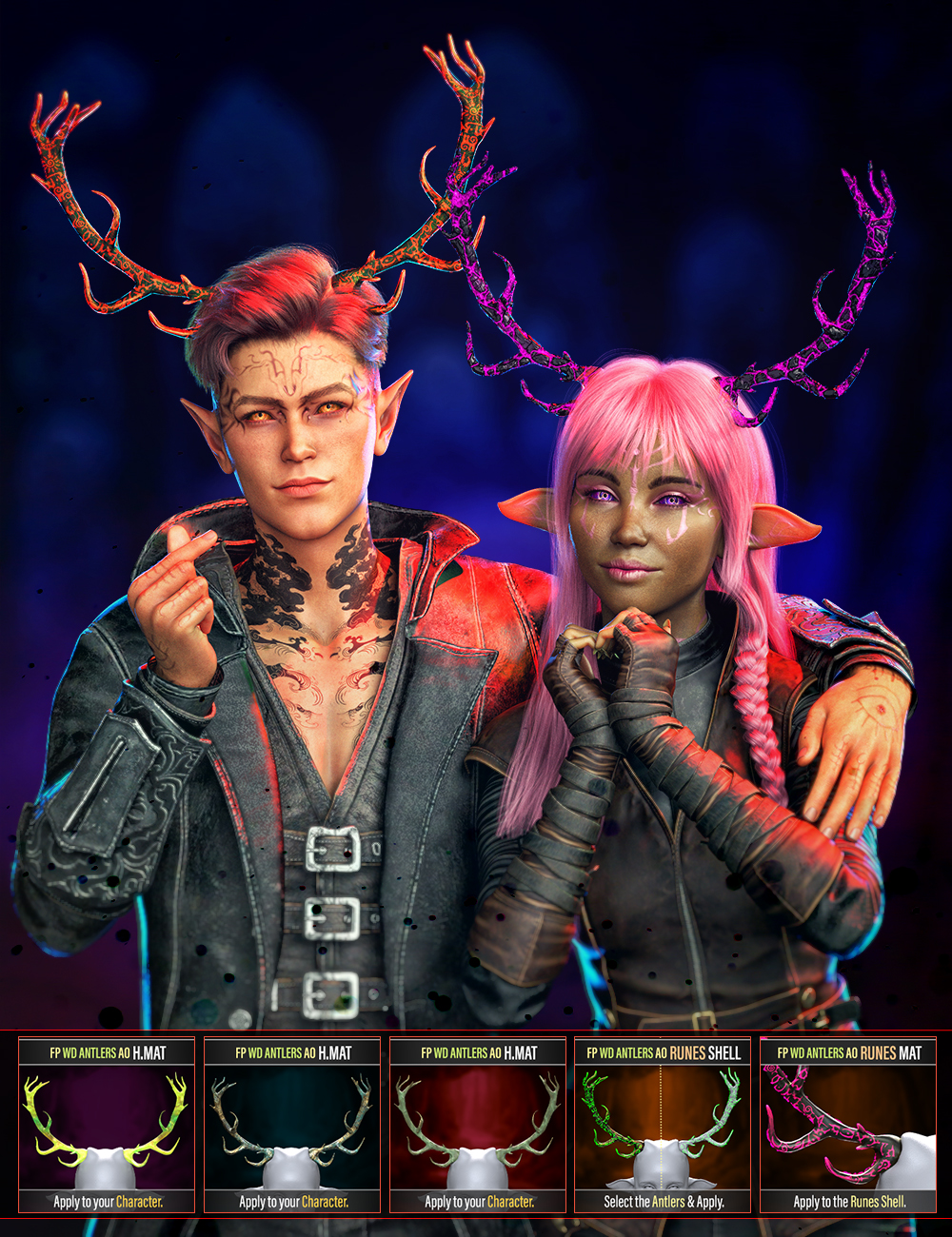 FP Woods Druids Antlers Add-on Texture for Genesis 9 by: FenixPhoenix, 3D Models by Daz 3D