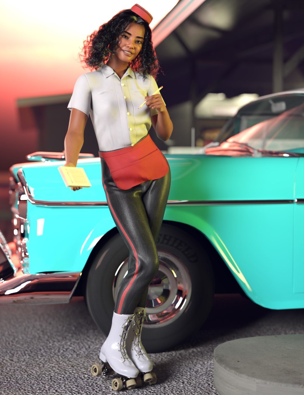 dForce Retro Carhop Outfit for Genesis 9 and Genesis 8 Female