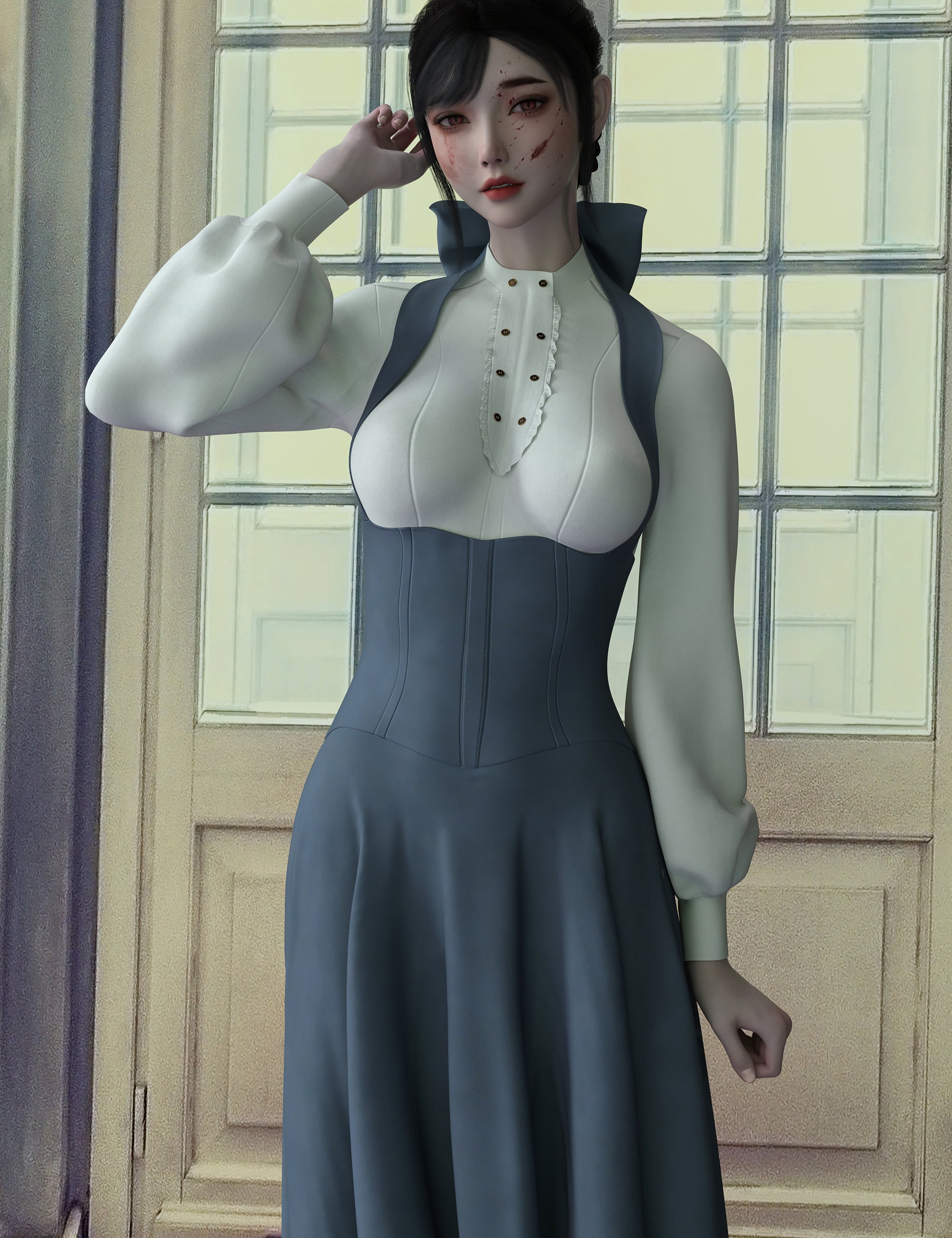 dForce Retro Neck Hanging Half Skirt Outfit for Genesis 9 by: yuke, 3D Models by Daz 3D