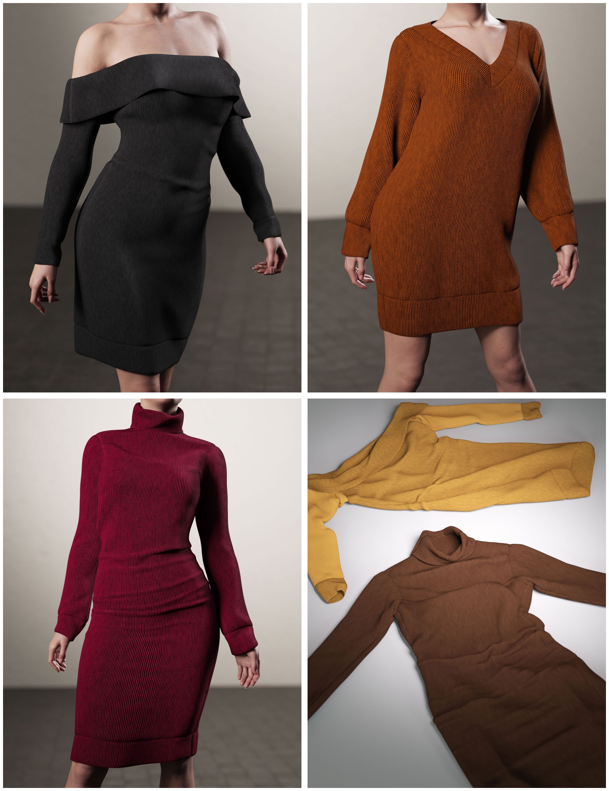 dForce 3-in-1 Sweater Dress Collection by: outoftouch, 3D Models by Daz 3D