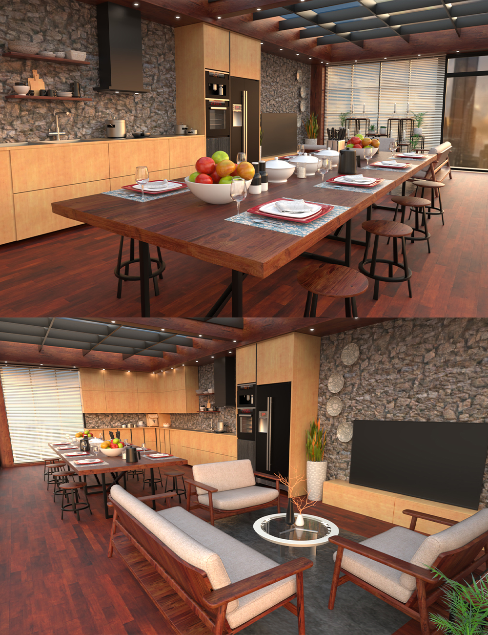 Luxe Stone Kitchen Interior by: clacydarch, 3D Models by Daz 3D