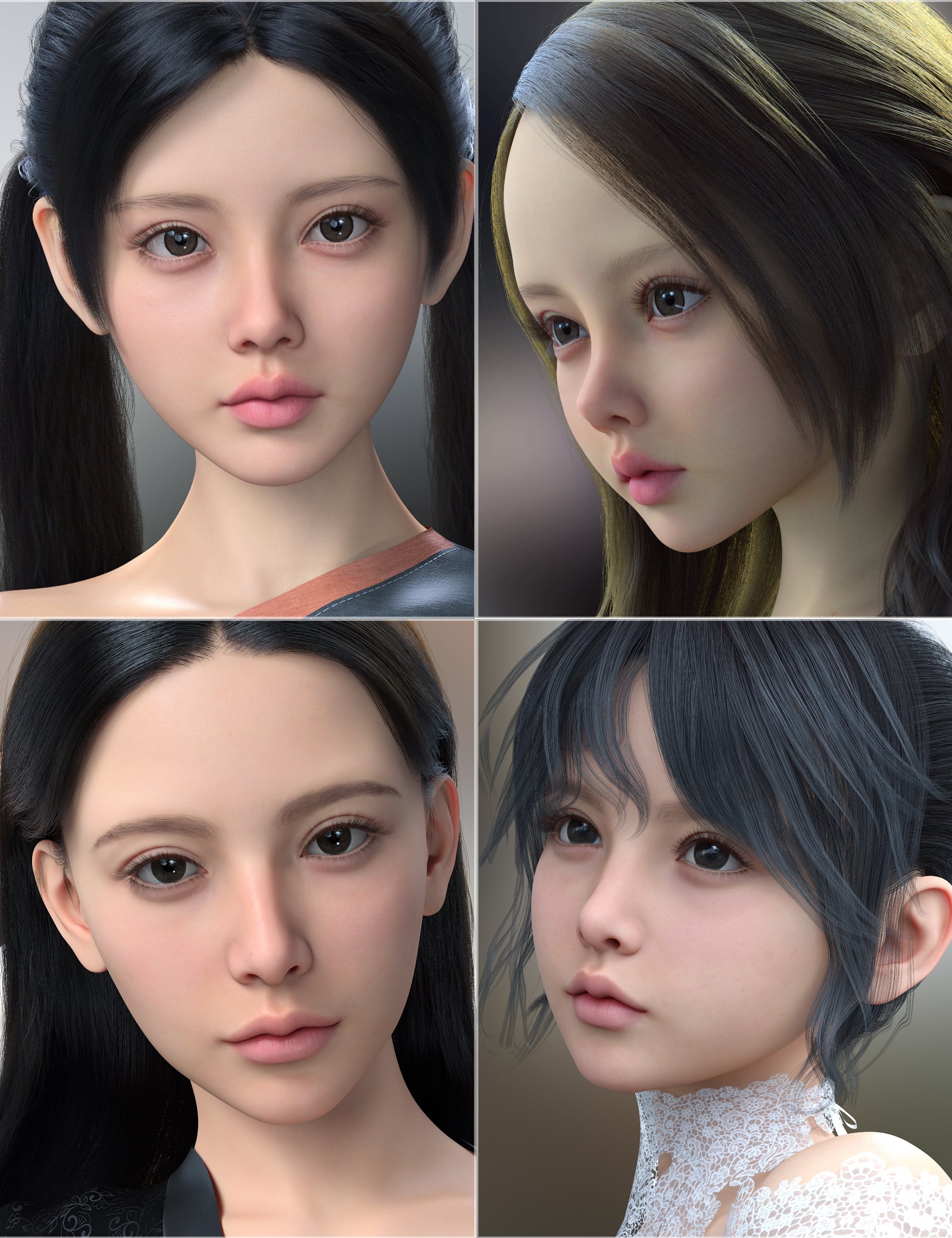 Vo Aki and Young, and Vo Mei and Young HD for Genesis 9 Character Bundle by: VOOTW, 3D Models by Daz 3D