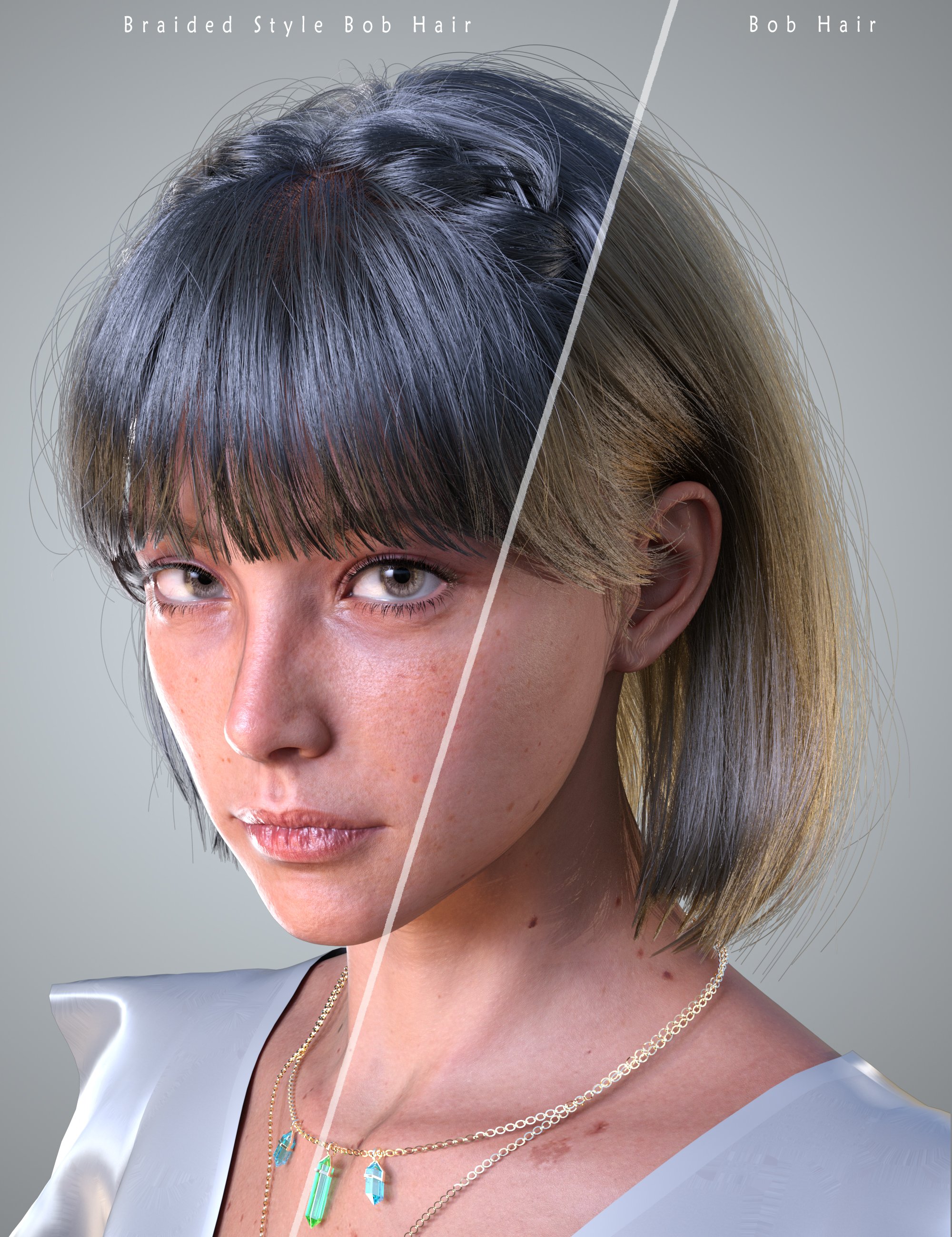 dForce Strand-Based FE 2-in-1 Braided Style Bob Hair for Genesis 9,8 and 8.1