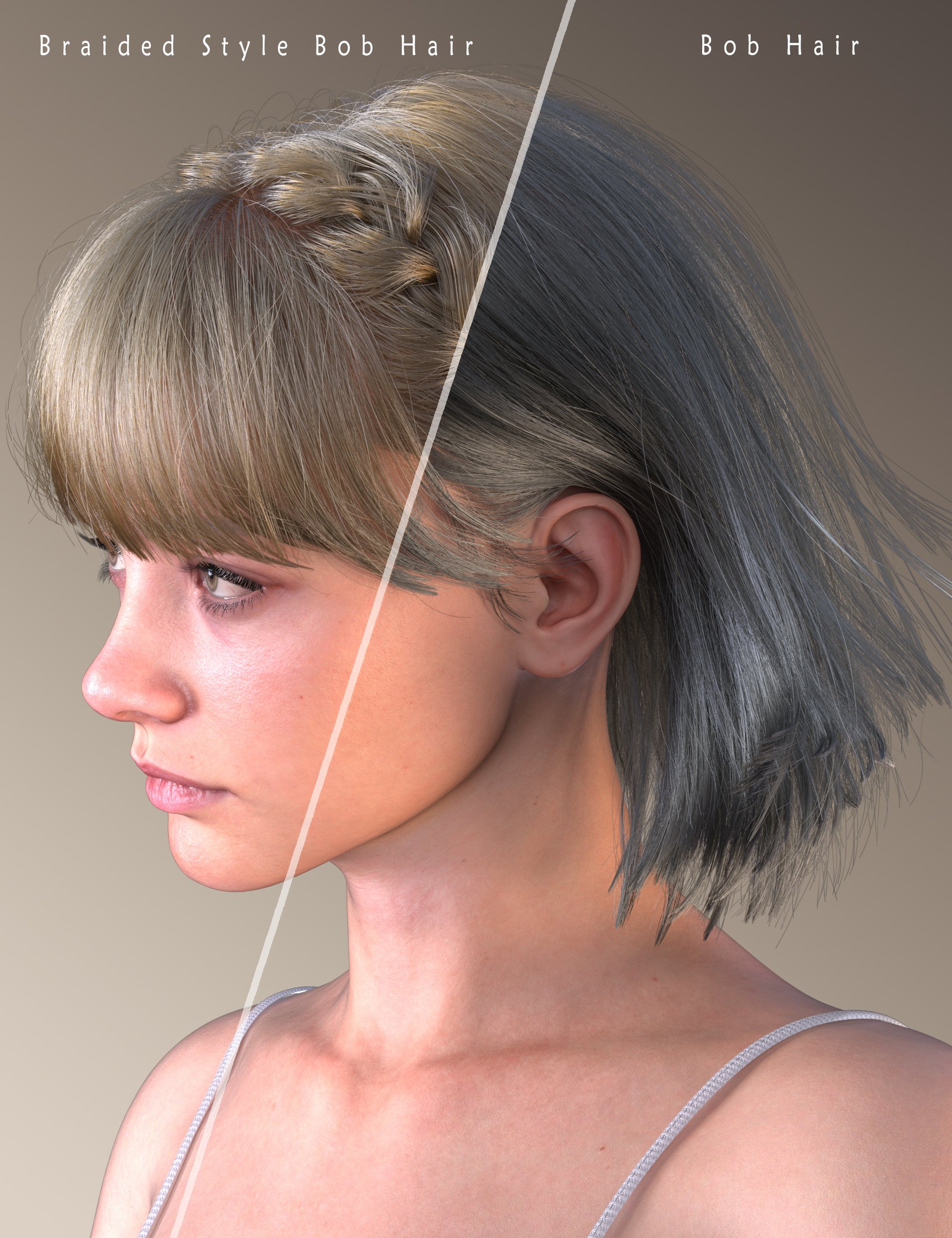 dForce Strand-Based FE 2-in-1 Braided Style Bob Hair for Genesis 9,8 and 8.1