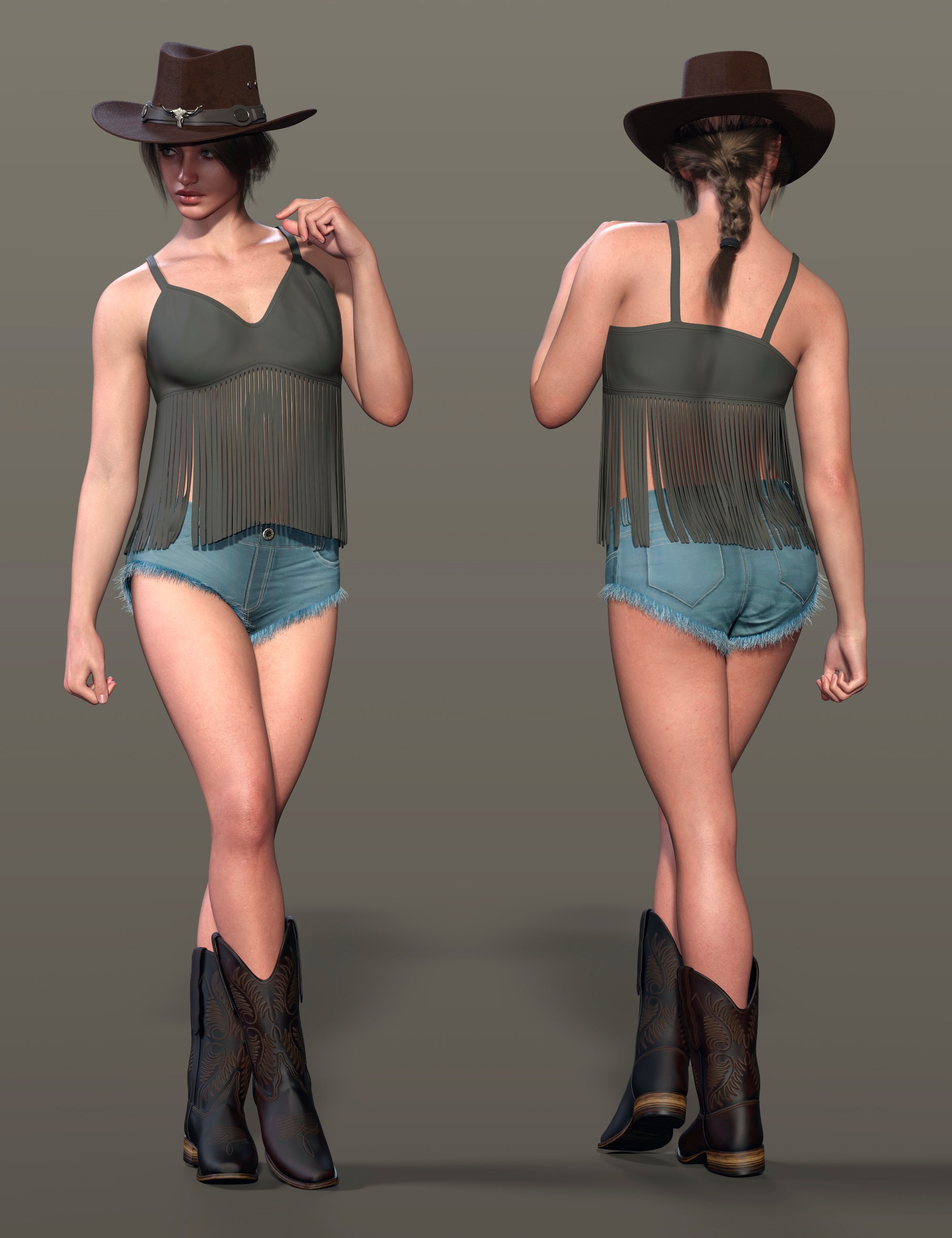 dForce Cowgirl Rebel Beauty Outfit for Genesis 9 Texture Add-On