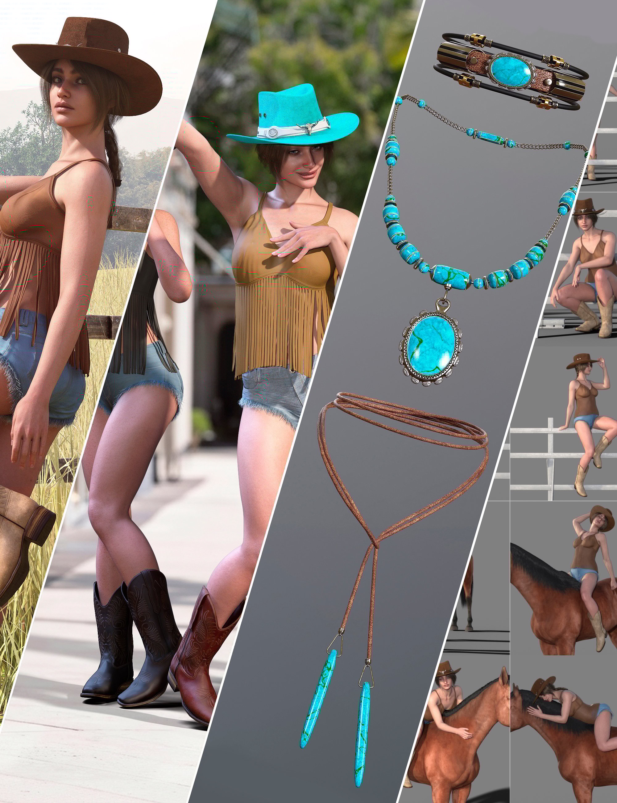 dForce Cowgirl Rebel Beauty Outfit Bundle by: fjaa3d, 3D Models by Daz 3D