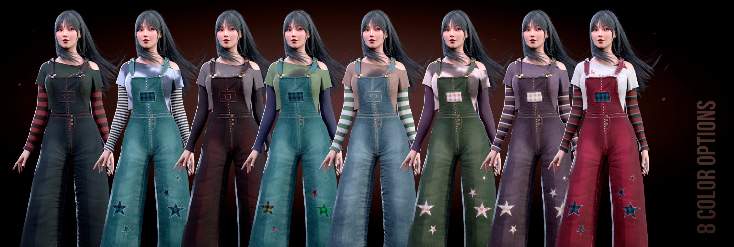 dForce LA Overalls Outfit for Genesis 9 and 8 Female