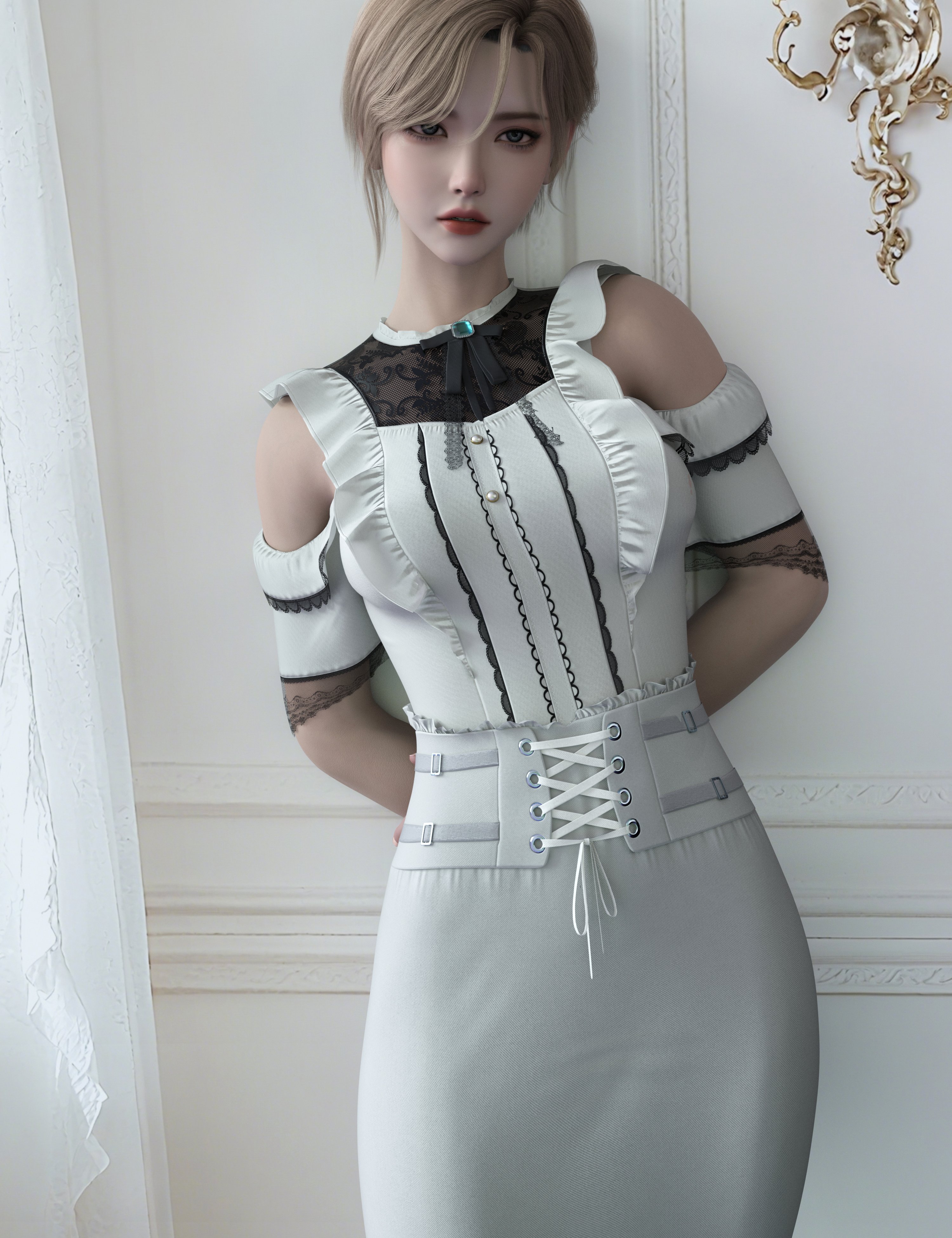 dForce Yk Lace Fishtail Skirt Outfit for Genesis 9 by: yuke, 3D Models by Daz 3D
