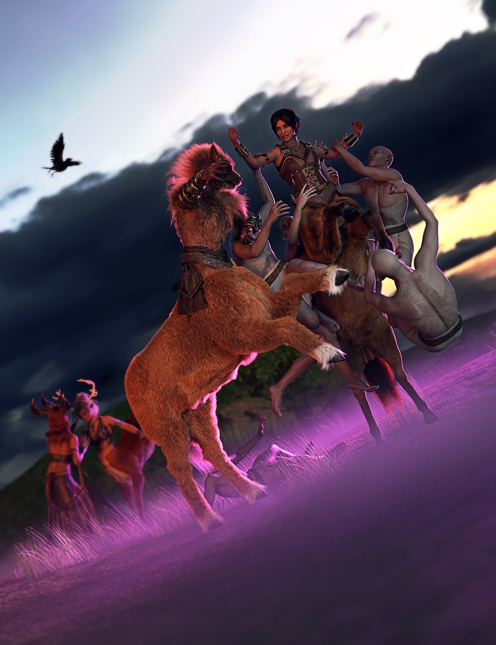 Zombies swarm a trio of centaurs