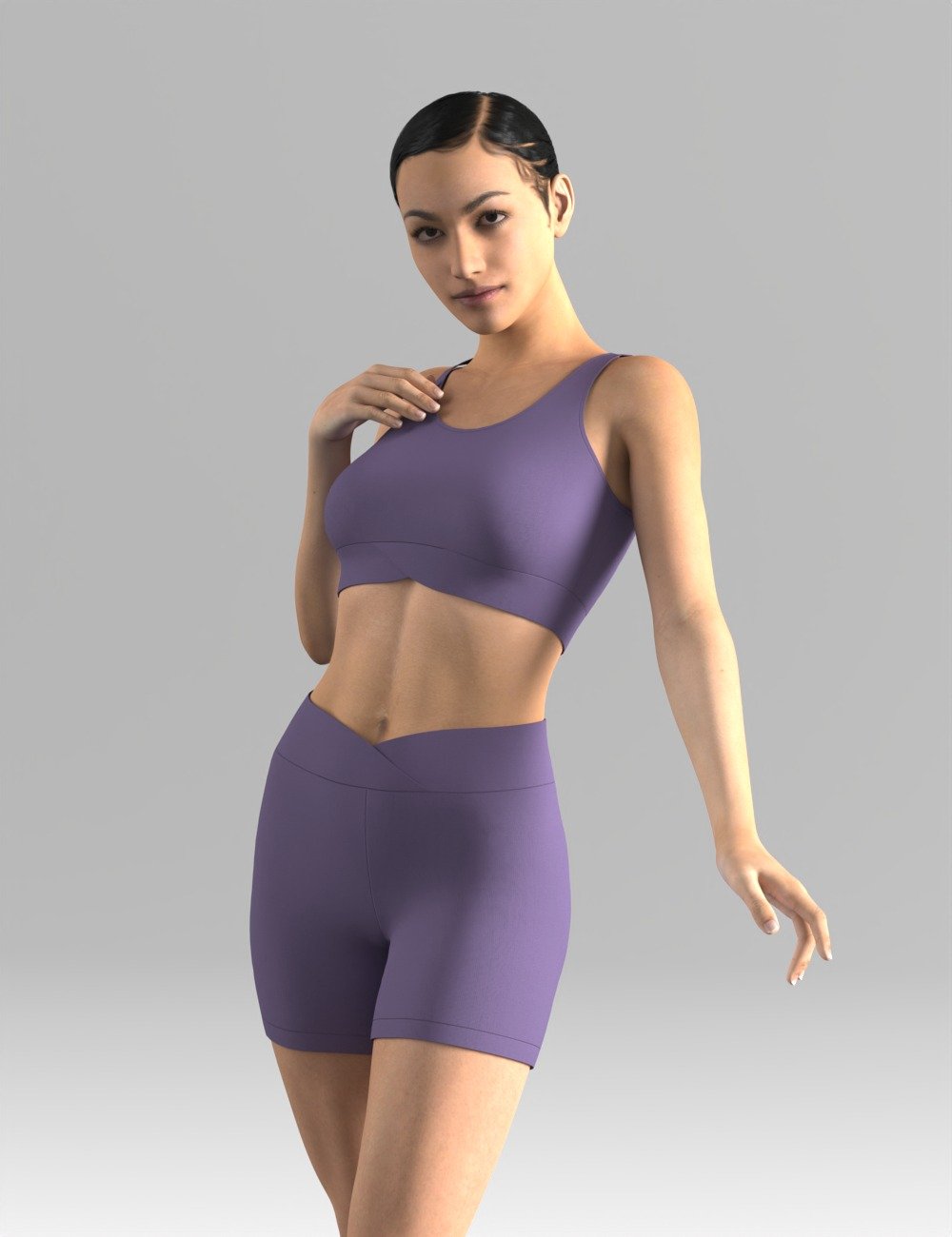 Crossover Crop Top and Shorts Activewear Set for Genesis 8 Female by: Glam Gathering, 3D Models by Daz 3D