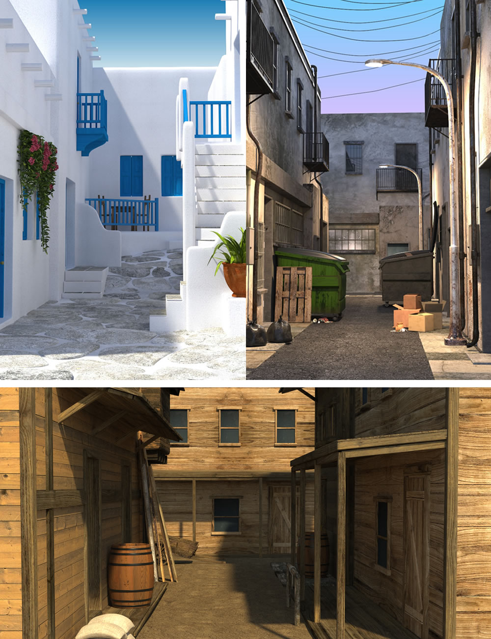 Alleyways Bundle by: SilvaAnt3d, 3D Models by Daz 3D