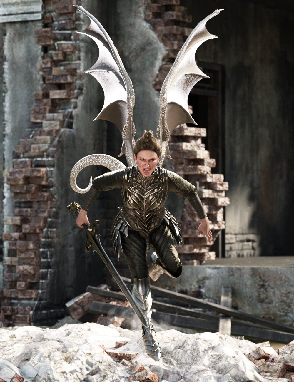 Dragonesque Hierarchical Poses for Dragon Wings and Tail for Genesis 9 by: Ensary, 3D Models by Daz 3D