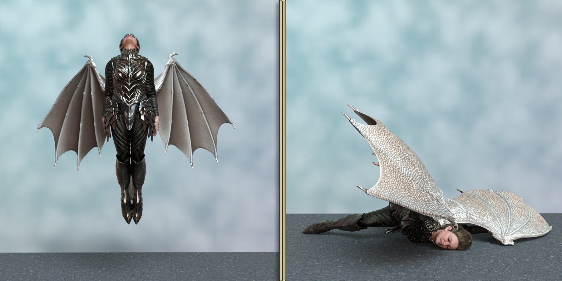 Dragonesque Hierarchical Poses for Dragon Wings and Tail for Genesis 9