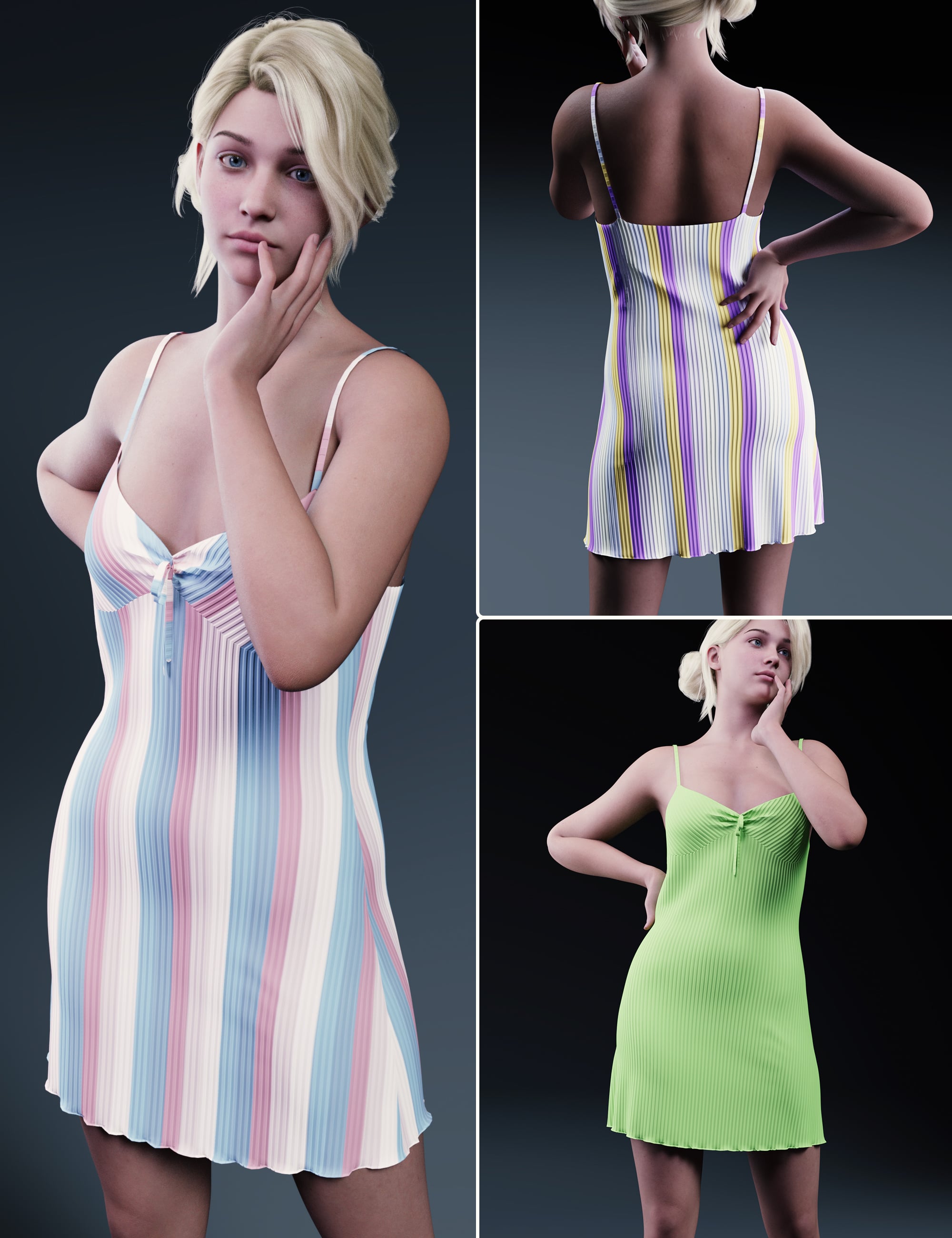 RQL-dForce Soft Glow Slip Dress Genesis 9 by: StudioRQL, 3D Models by Daz 3D
