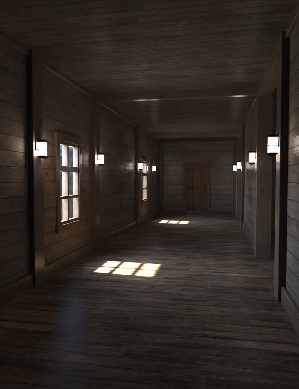 Wooden Hallway Interior by: DigiWorker3D, 3D Models by Daz 3D