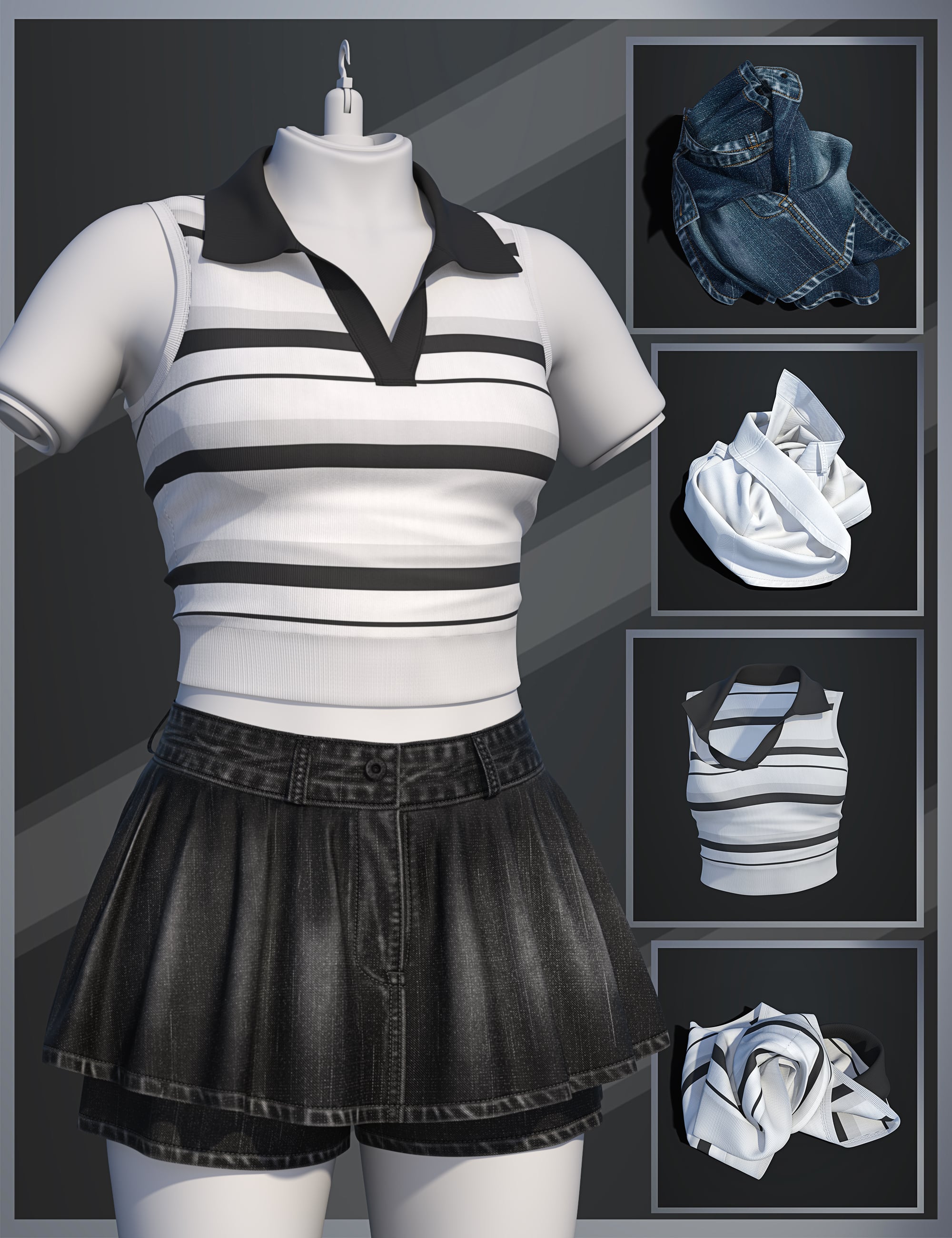 dForce SU Fashion Summer Suit for Genesis 9 by: Sue Yee, 3D Models by Daz 3D