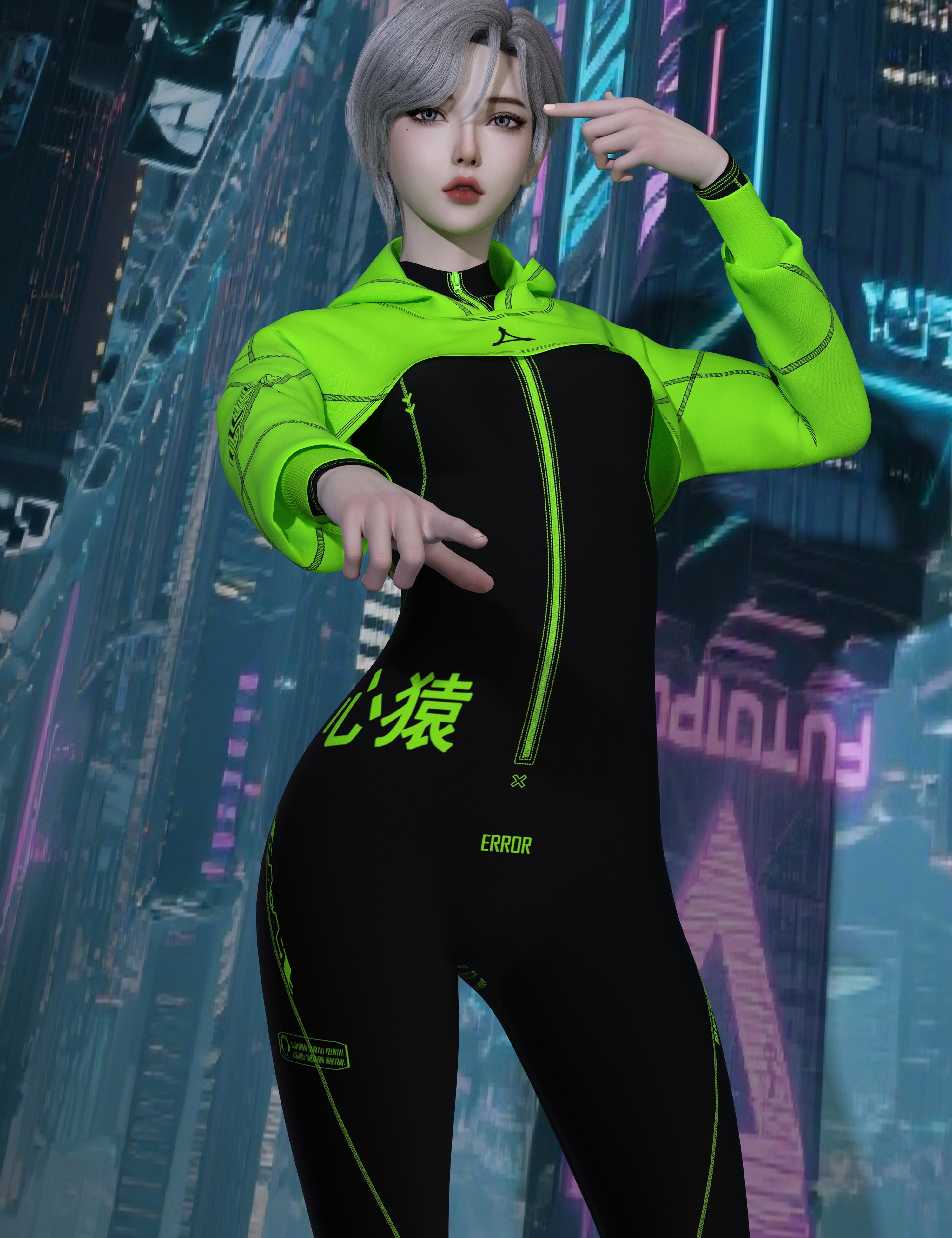 dForce Cyberpunk Outfit for Genesis 9 by: yuke, 3D Models by Daz 3D