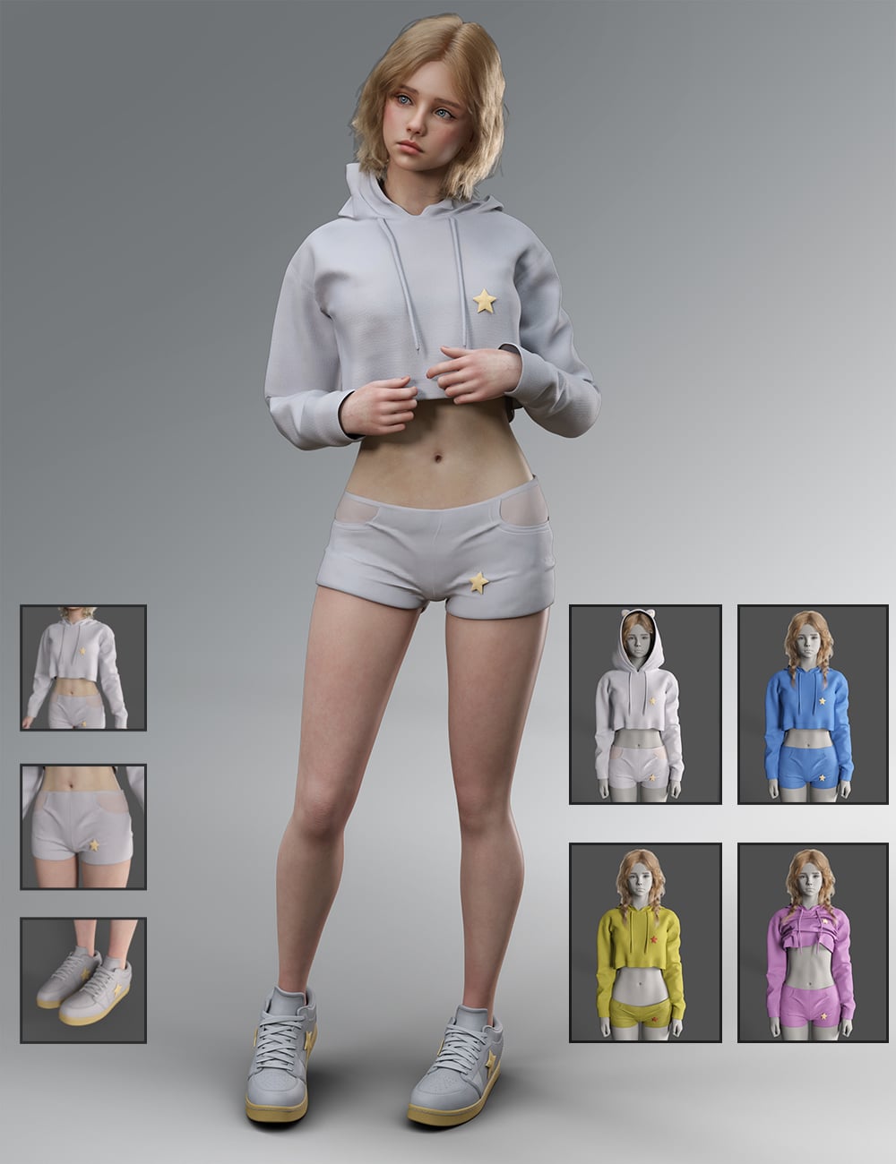 dForce MB Casual Hooded Set Genesis 9 Feminine by: Magic Brush, 3D Models by Daz 3D