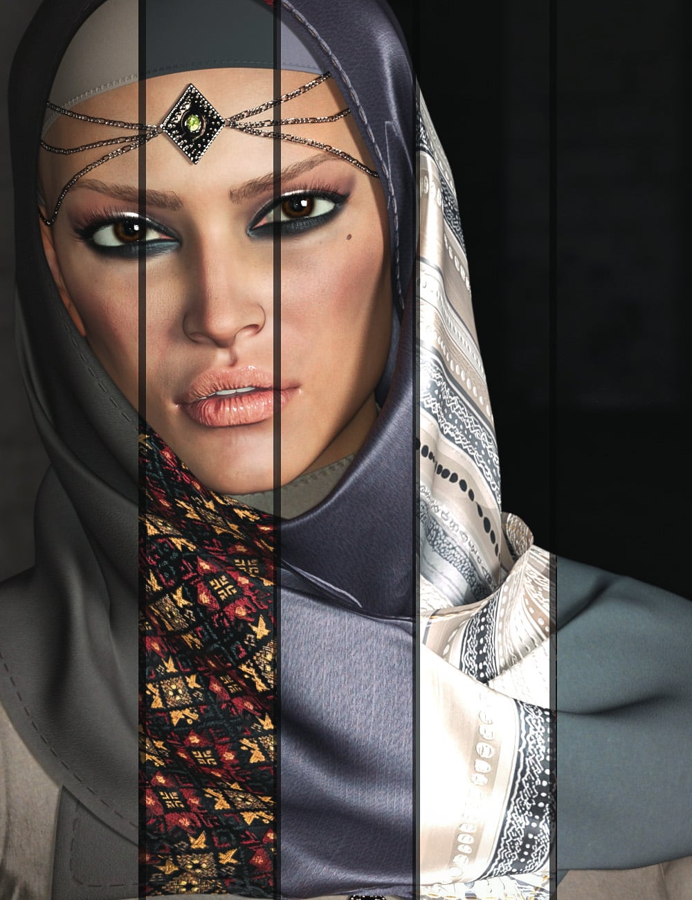 dForce CB Aisha Headscarf for Genesis 9 by: CynderBlue, 3D Models by Daz 3D