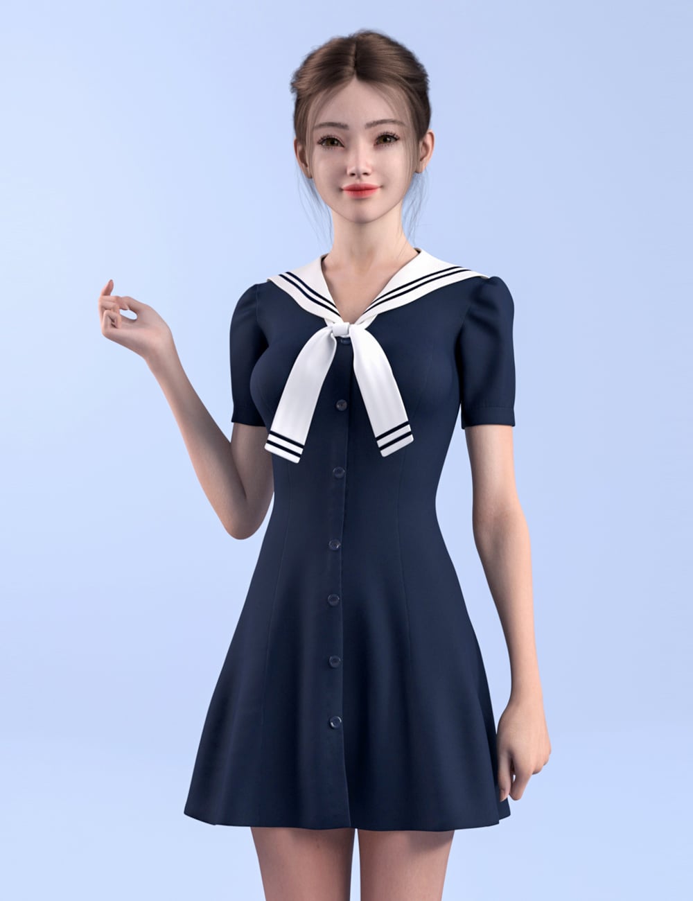 dForce HnC25 Sailor Bloom Dress for Genesis 9 by: IH Kang, 3D Models by Daz 3D