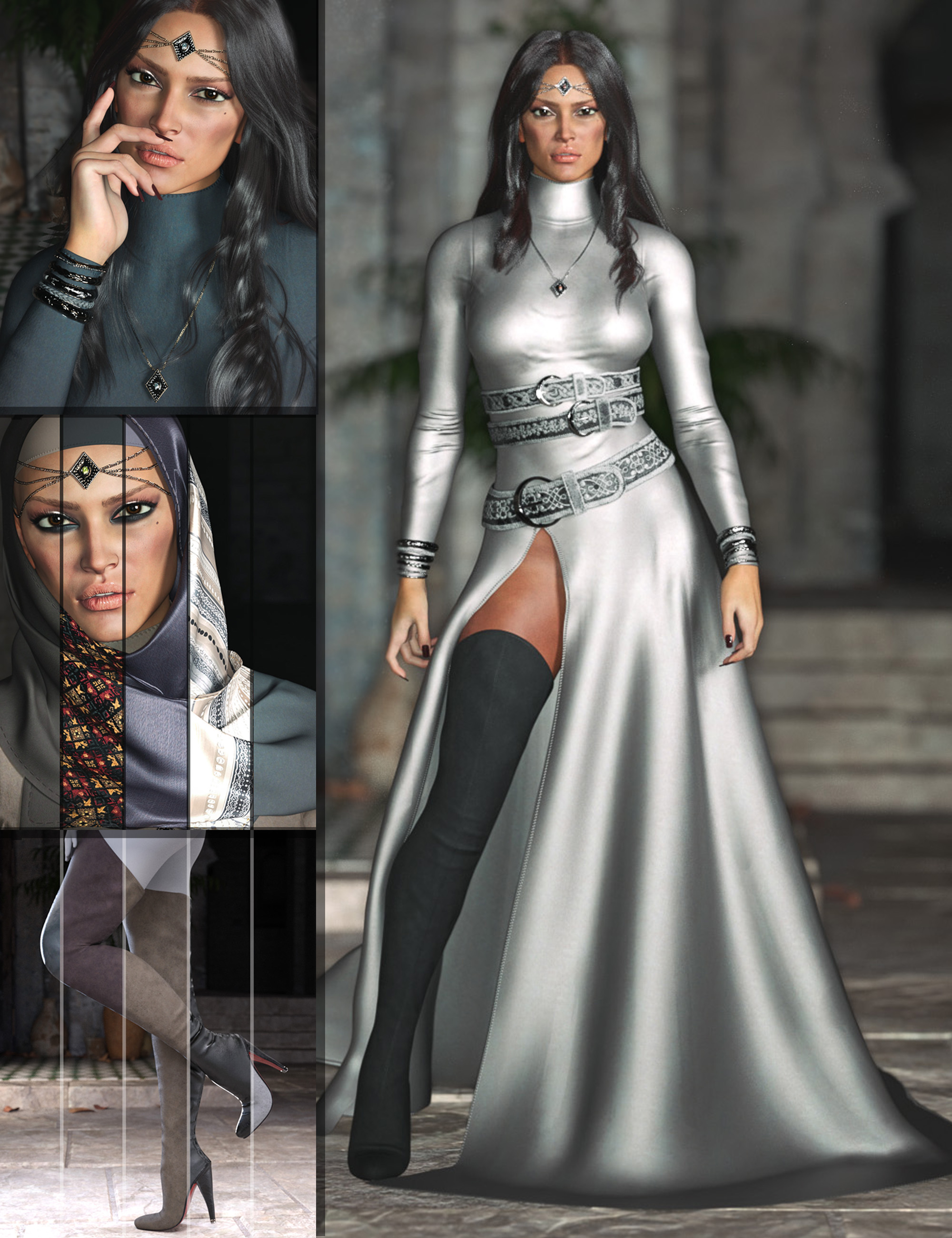 dForce CB Aisha Clothing and Accessories Set Bundle by: CynderBlue, 3D Models by Daz 3D
