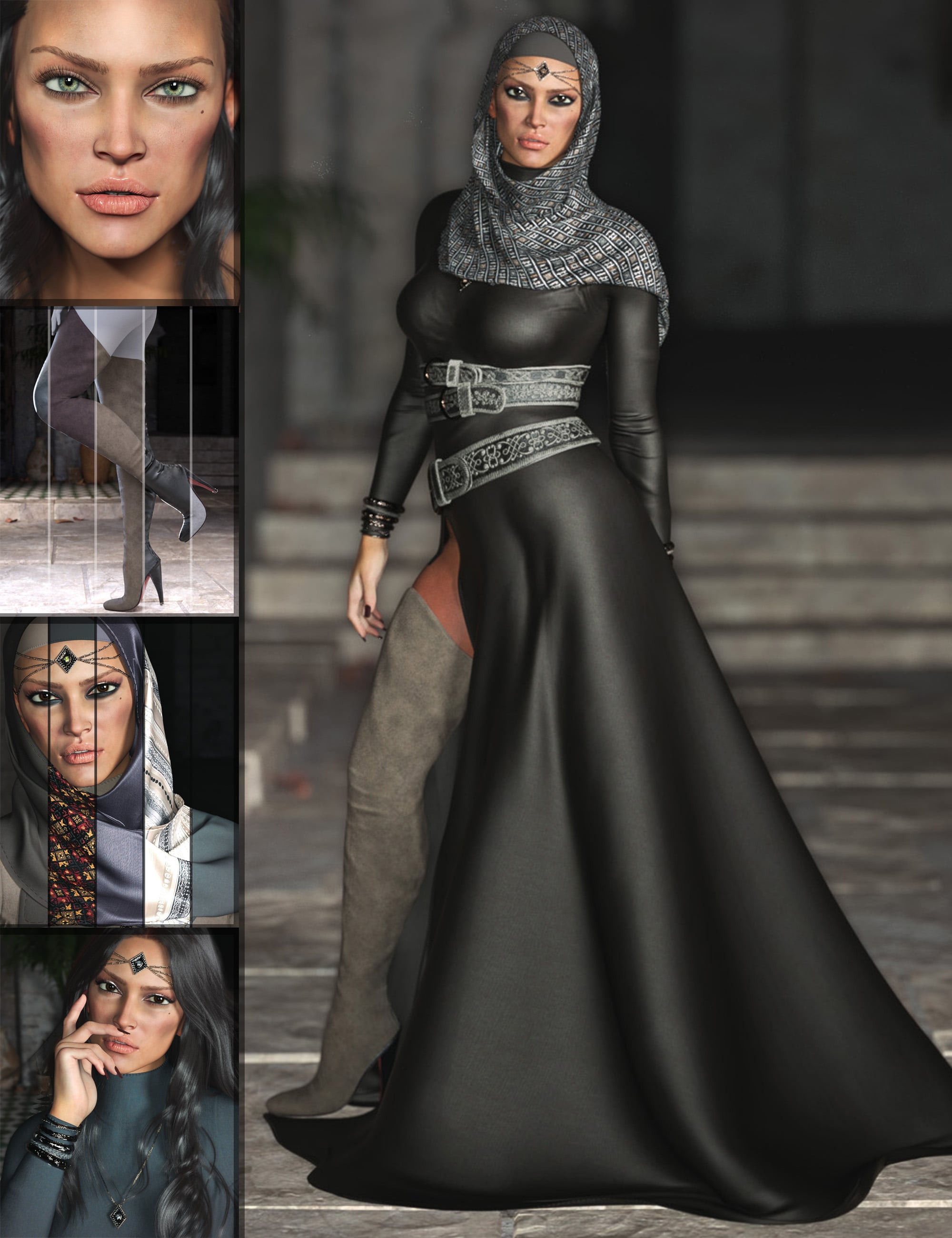 CB Aisha HD Character, dForce Clothing Set and Accessories Mega Bundle by: CynderBlue, 3D Models by Daz 3D