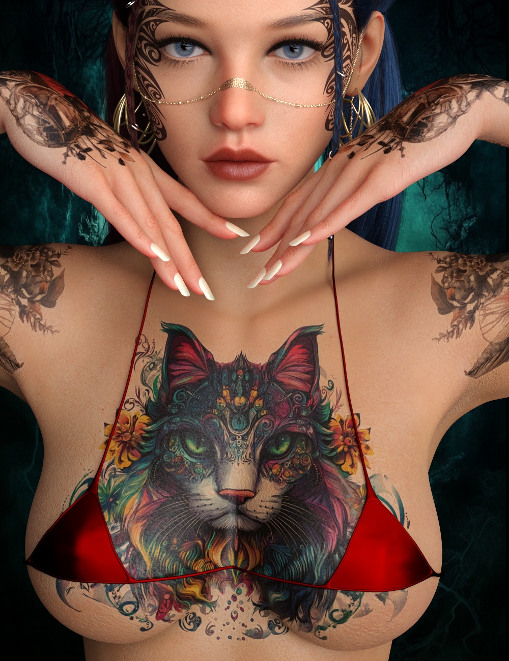 L3D TattooU - Inked Chest 4 for Genesis 9 by: LUNA3D, 3D Models by Daz 3D