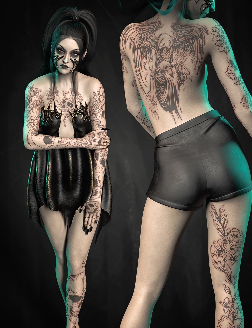 TMLM Tats Skulls for Genesis 9 by: TwiztedMetalLuxey Muses, 3D Models by Daz 3D