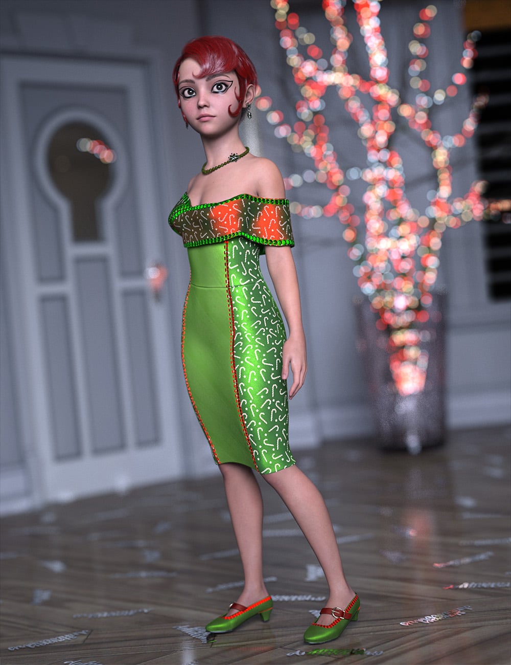 Seasons Greetings for Ms December dForce Outfit for Genesis 9 Females by: ForbiddenWhispers, 3D Models by Daz 3D